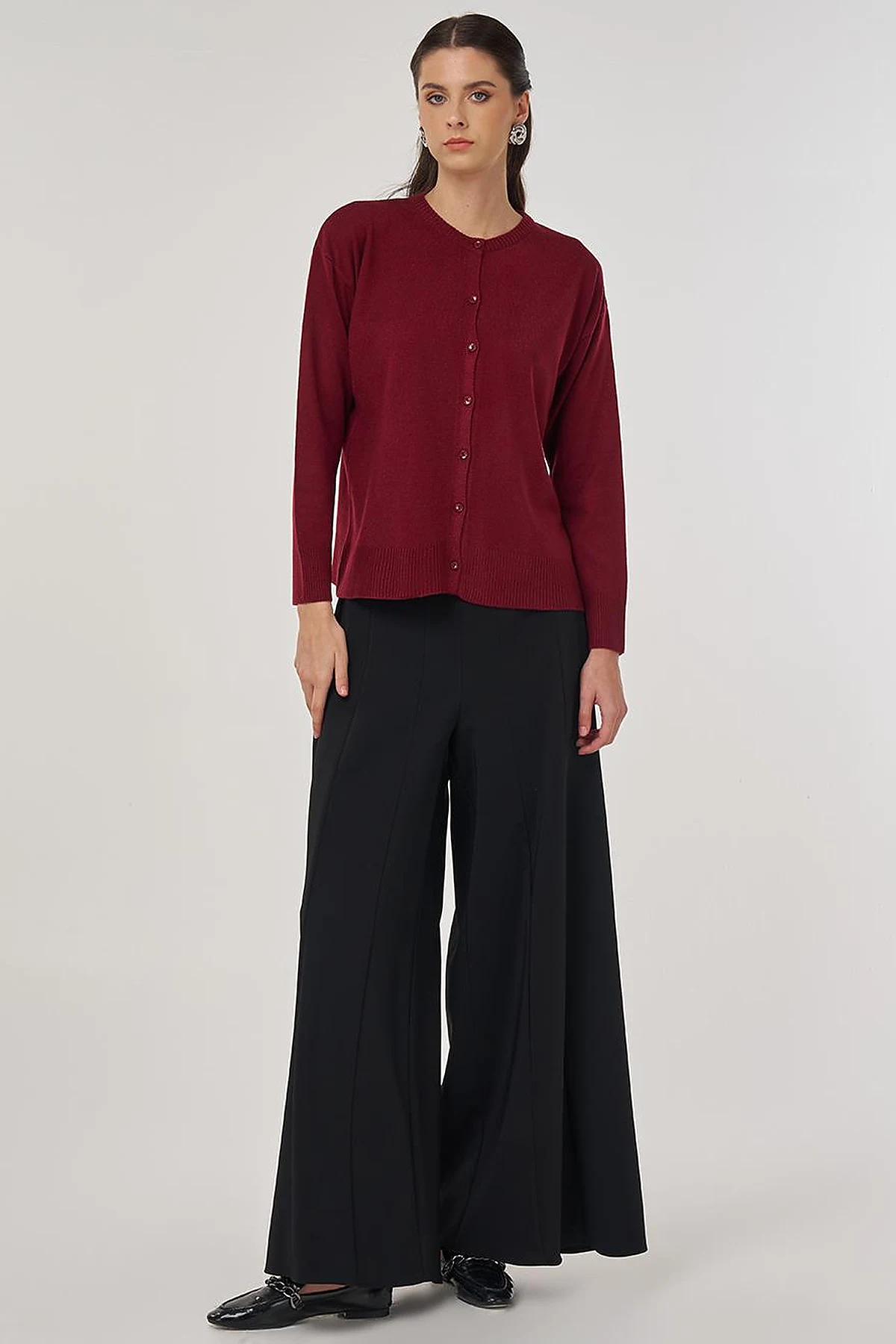 Button-Detail Knit Cardigan Burgundy