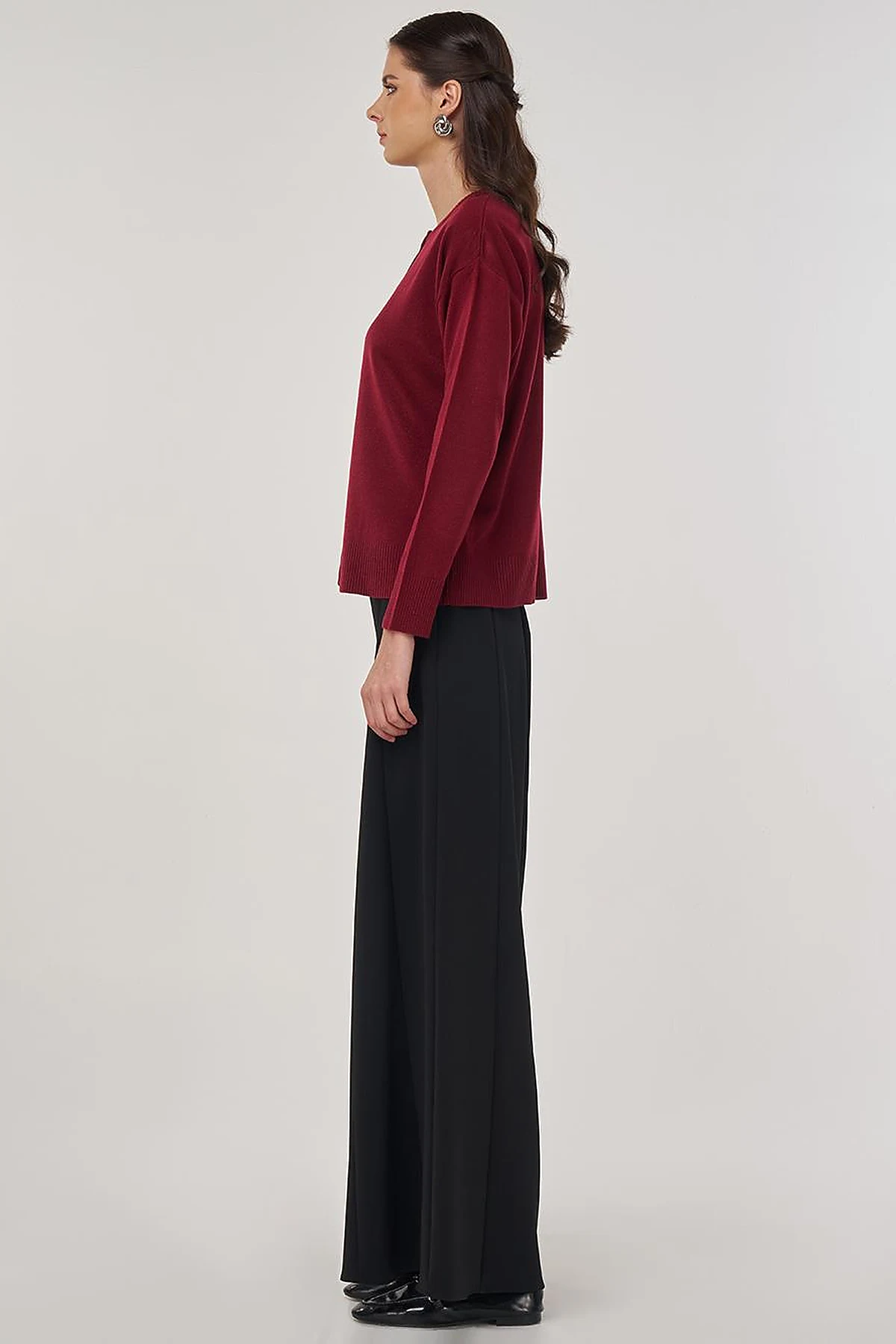 Button-Detail Knit Cardigan Burgundy