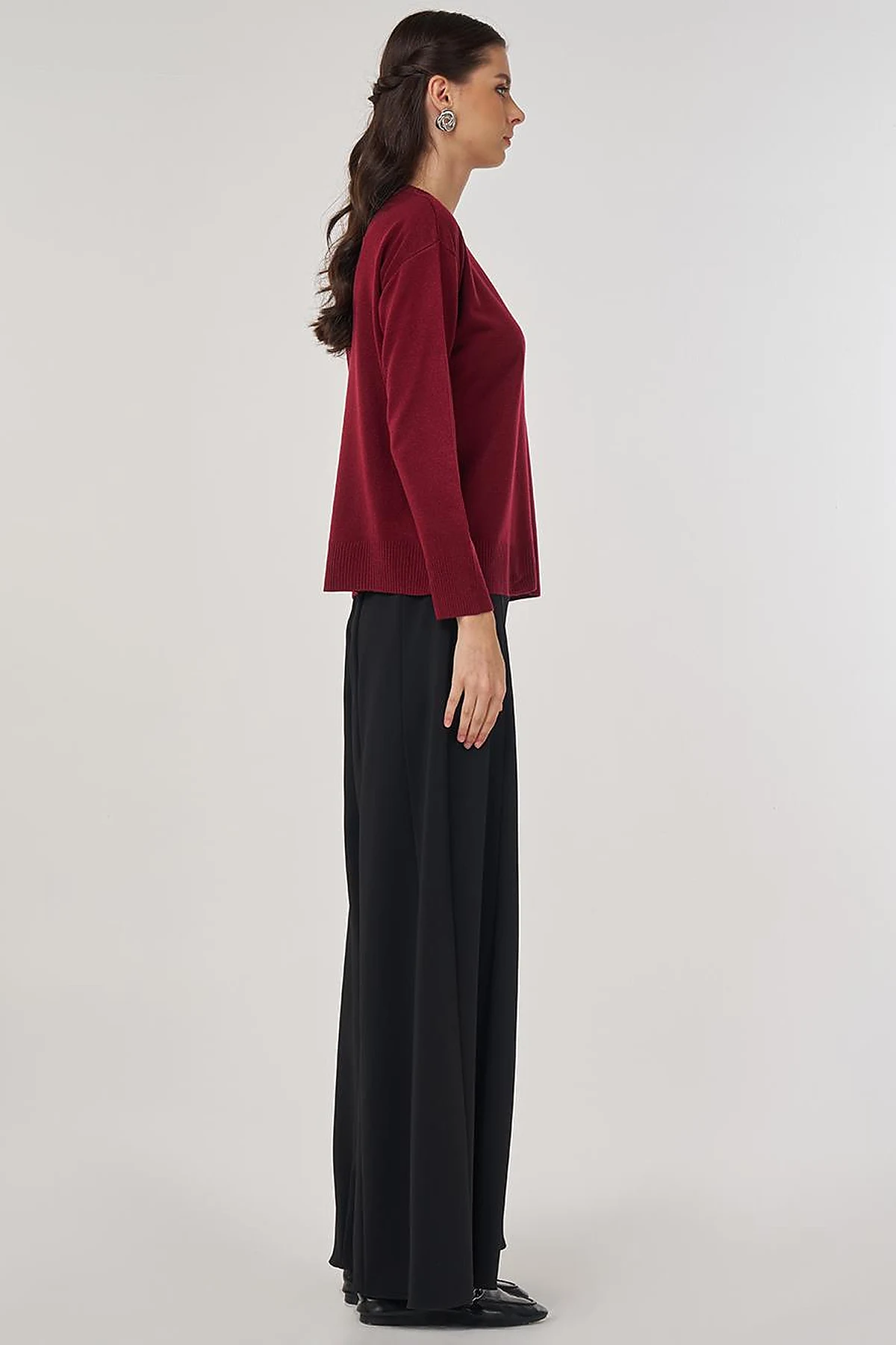 Button-Detail Knit Cardigan Burgundy