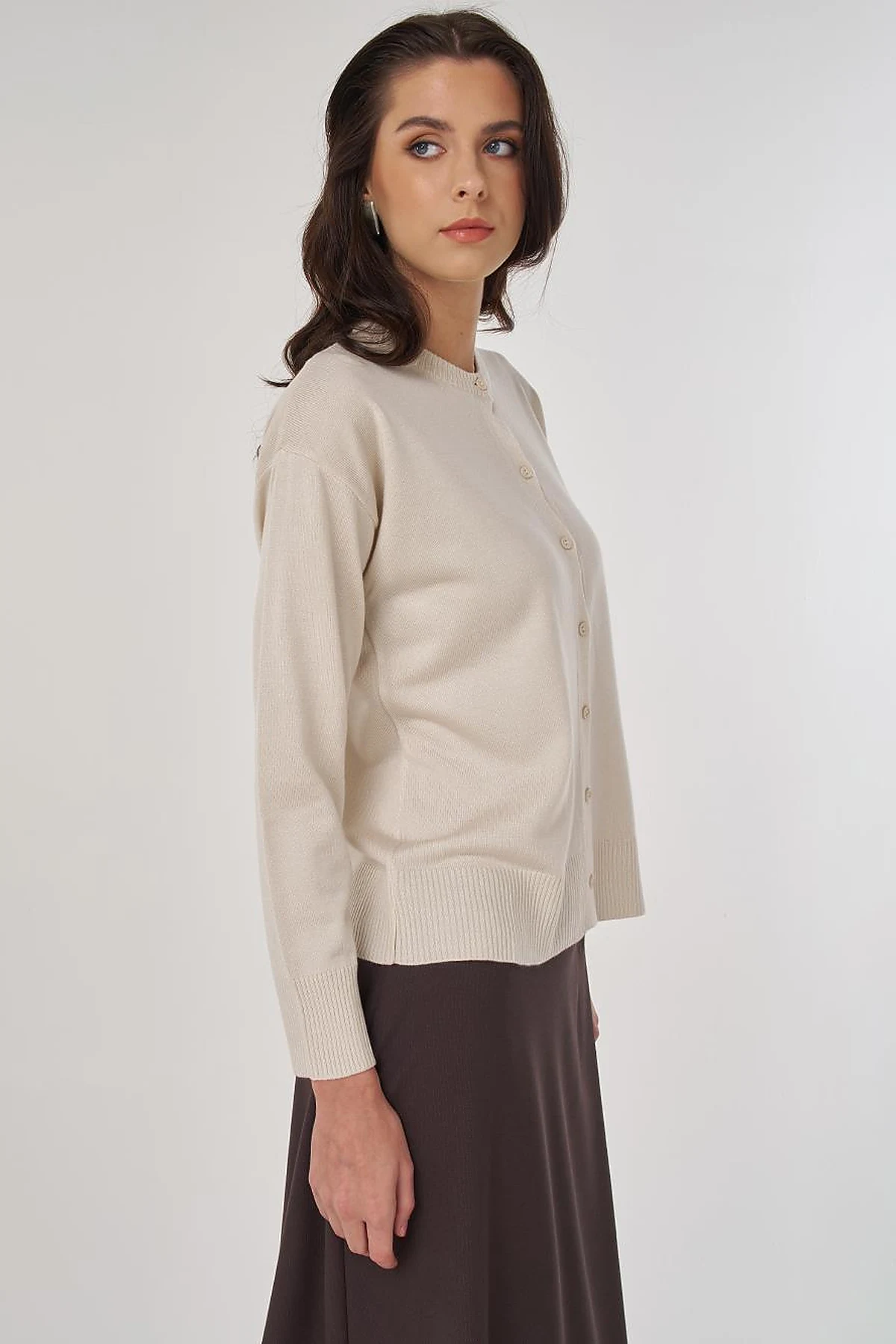 Button-Detail Knit Cardigan Ecru
