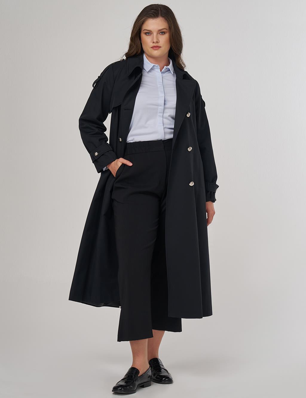 Notched Collar Trench Coat Black