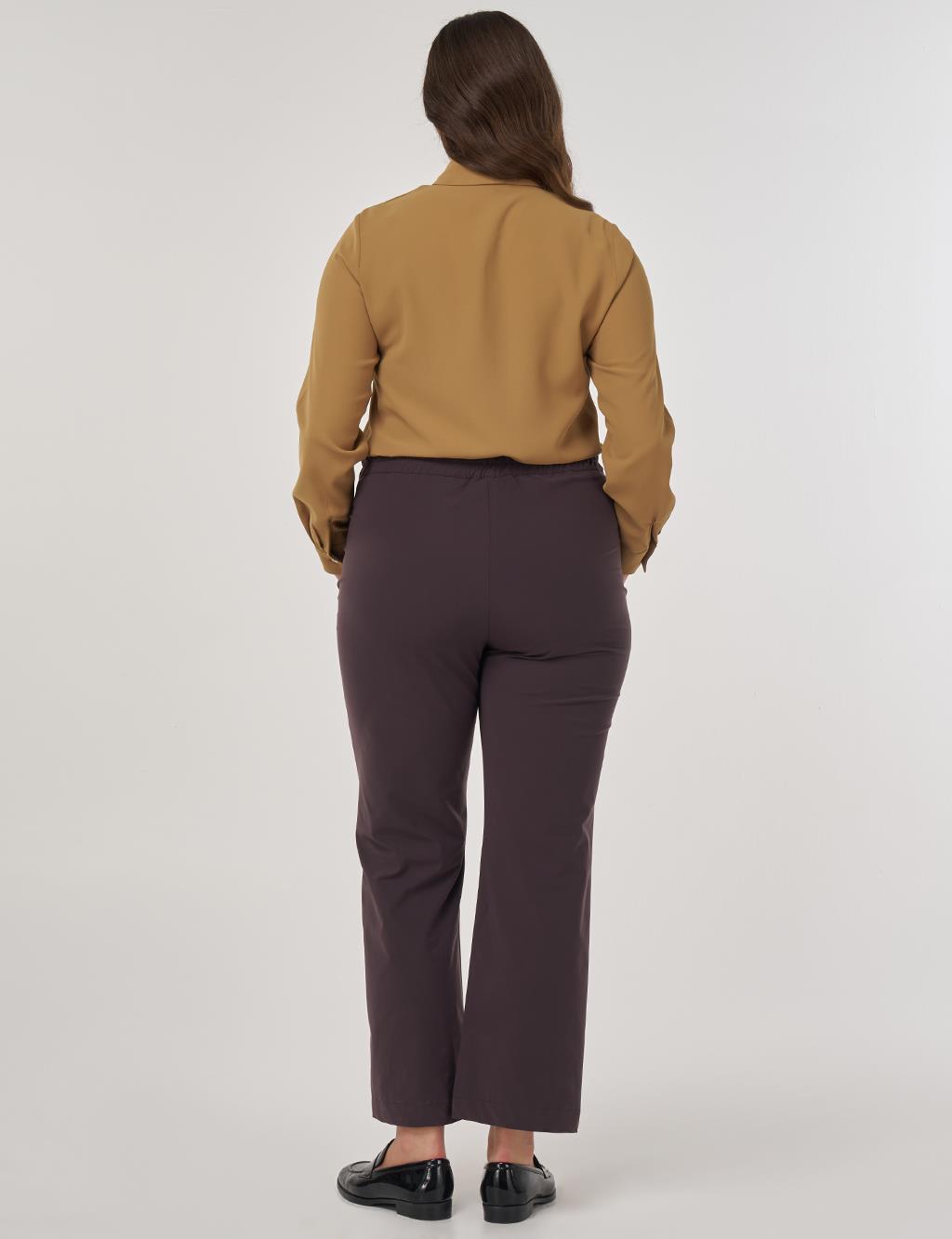 High-Waist Fabric Pants Dark Brown