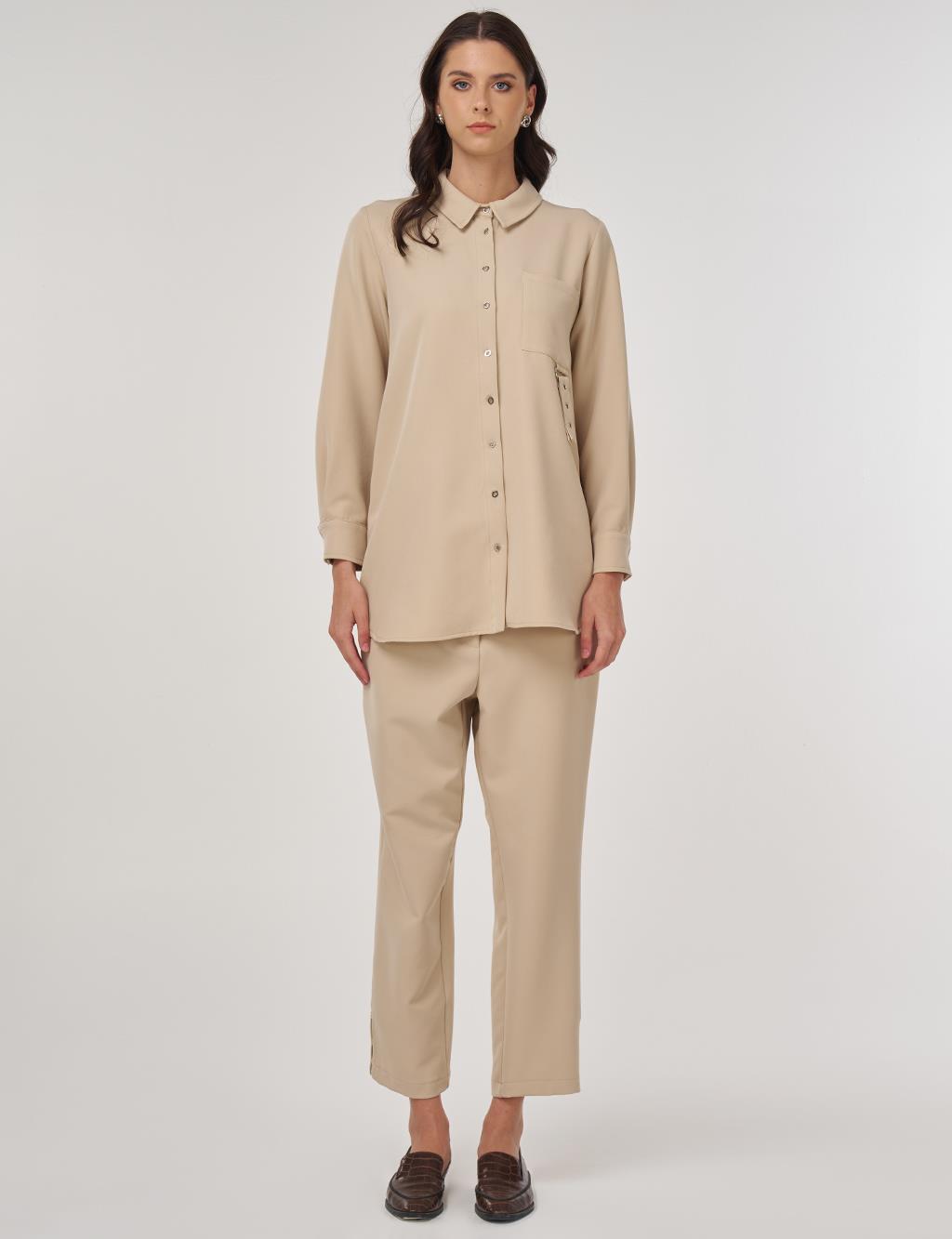 Two-Piece Suit with Metal Detail in Stone