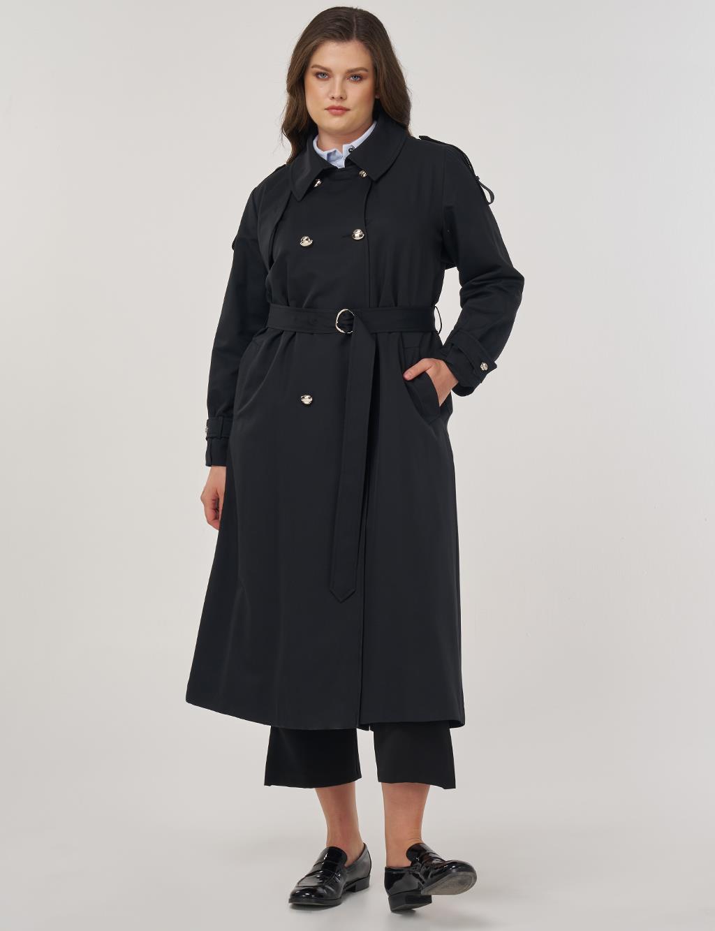 Notched Collar Trench Coat Black