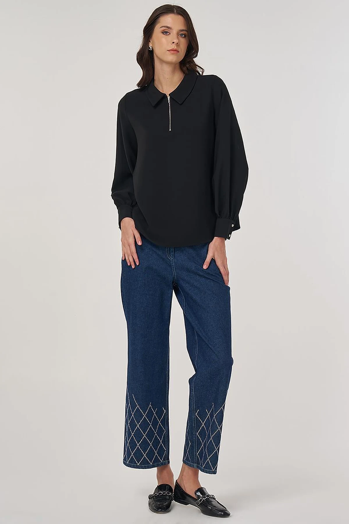 Polo Collar Blouse Black
