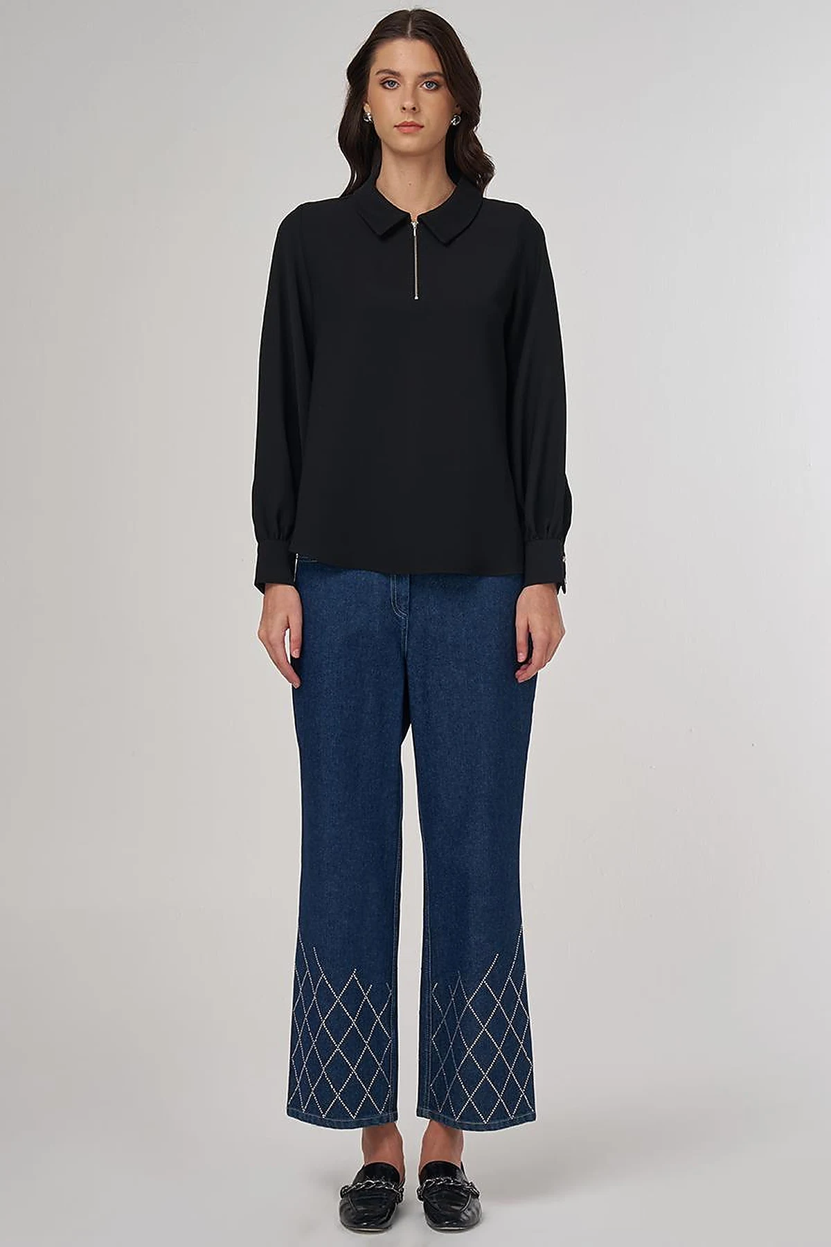 Polo Collar Blouse Black