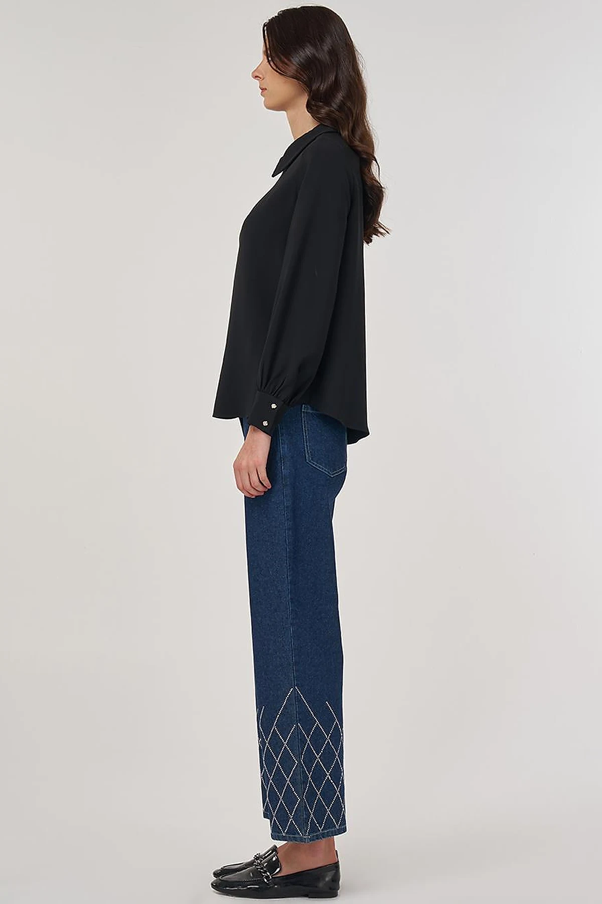 Polo Collar Blouse Black