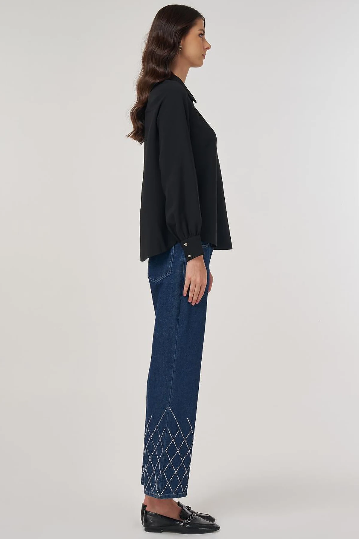 Polo Collar Blouse Black