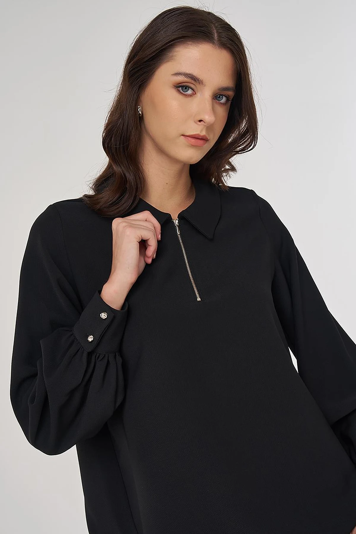 Polo Collar Blouse Black