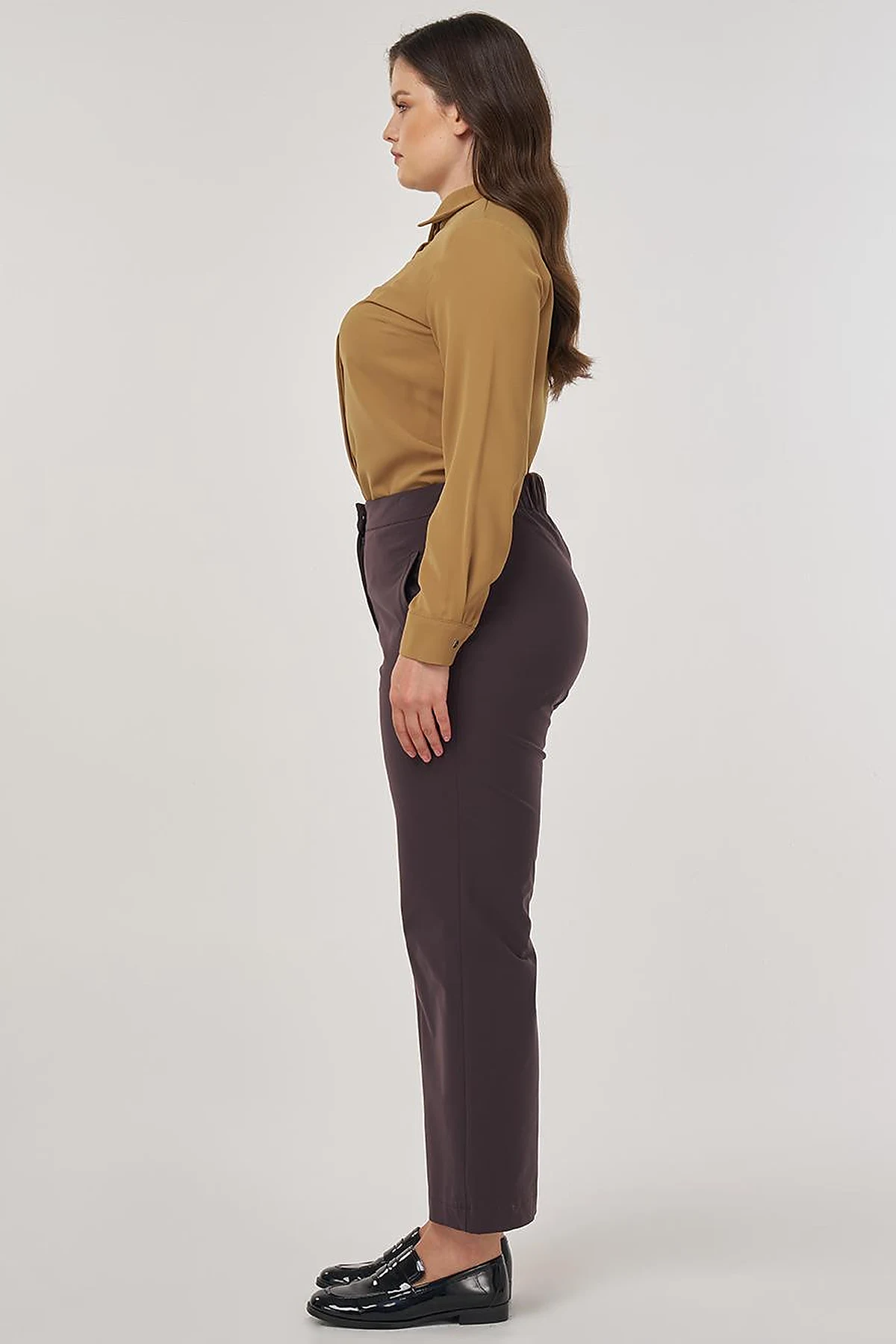 High-Waist Fabric Pants Dark Brown