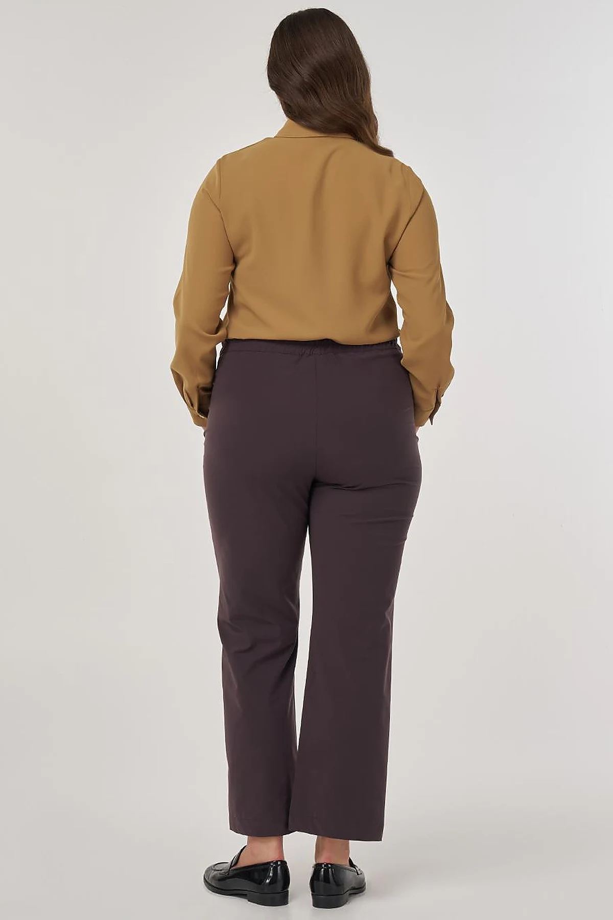 High-Waist Fabric Pants Dark Brown