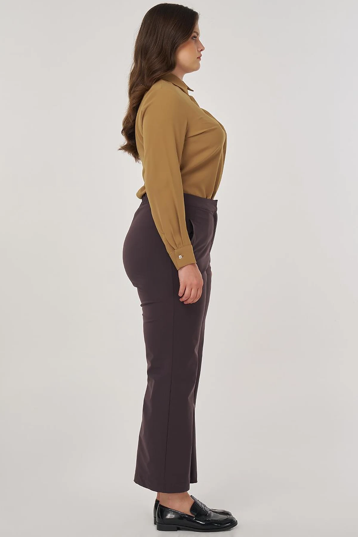 High-Waist Fabric Pants Dark Brown