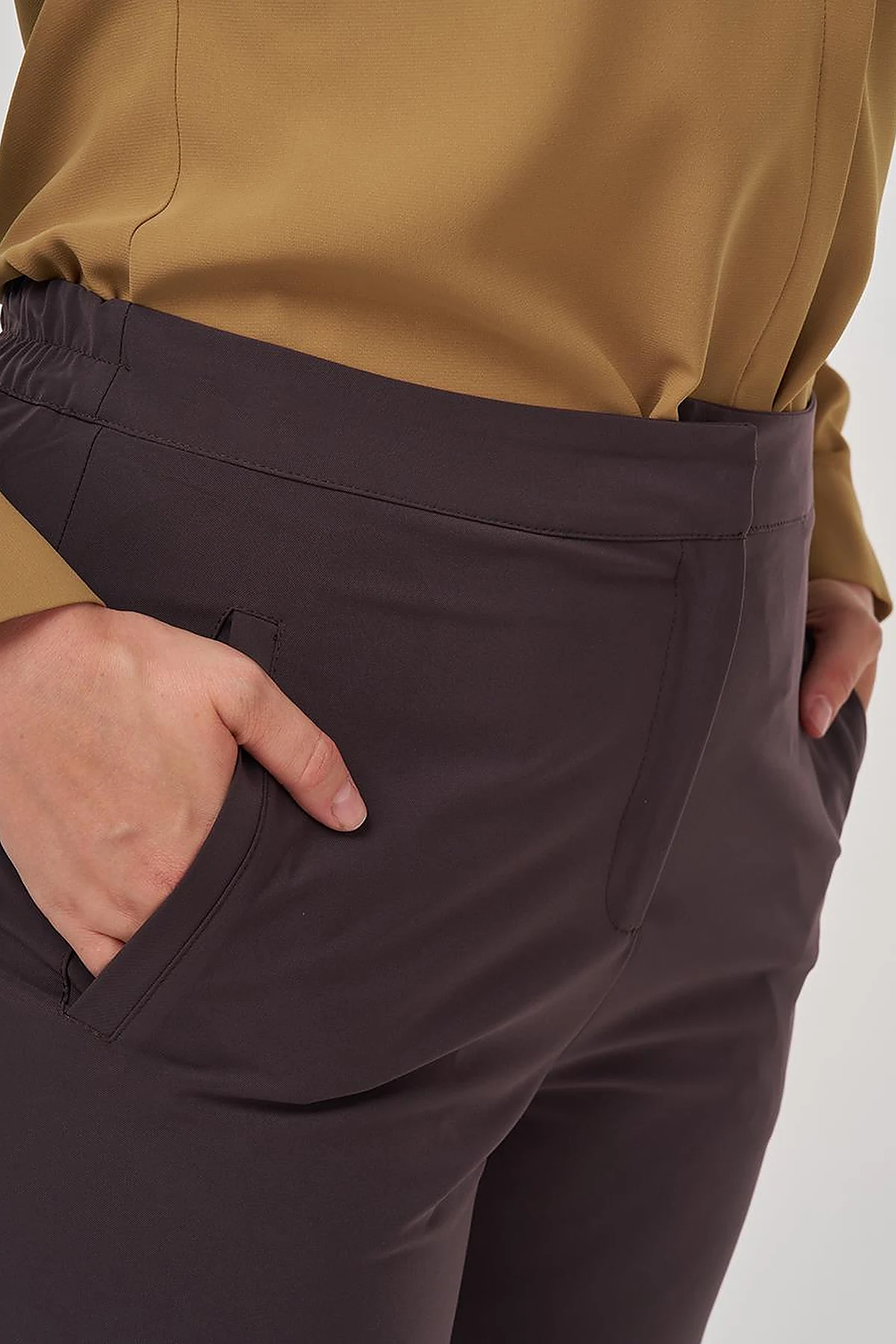 High-Waist Fabric Pants Dark Brown