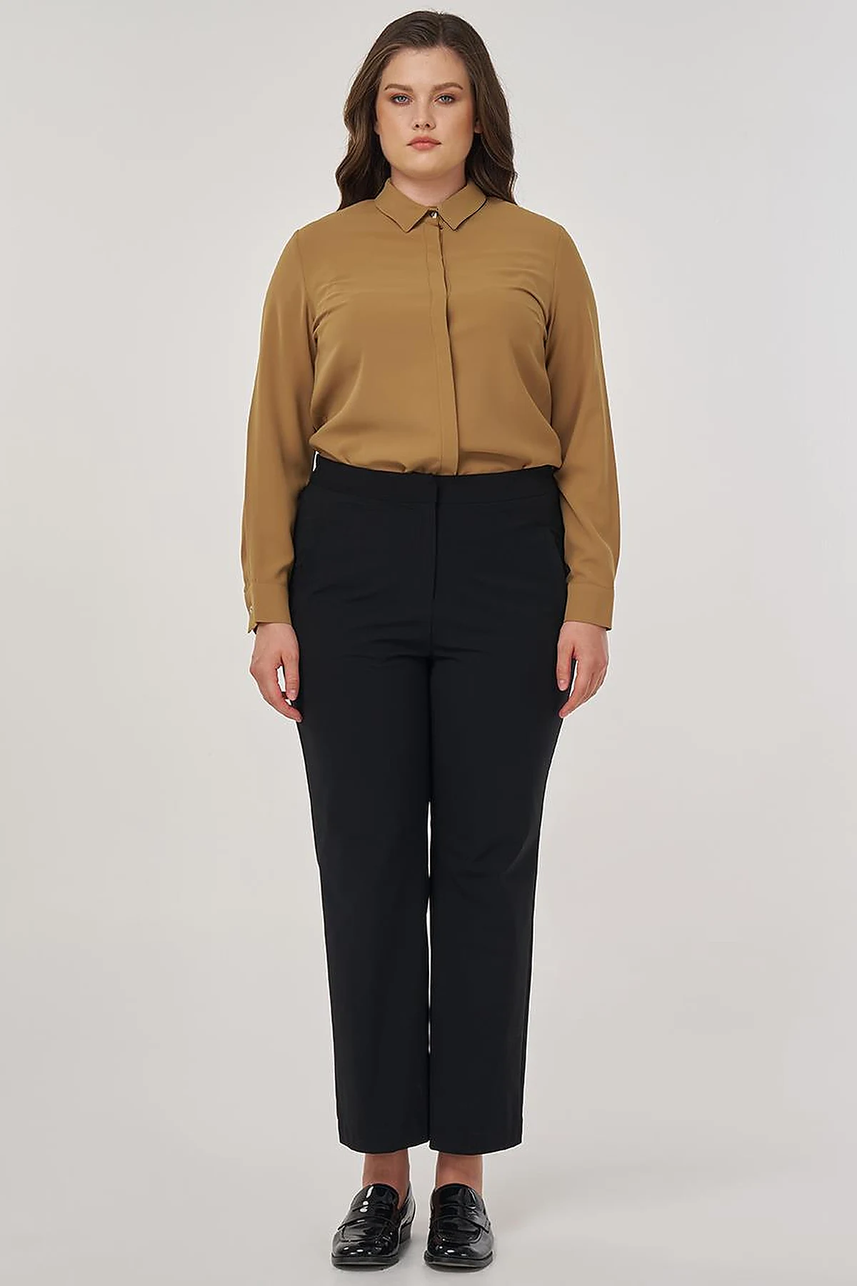 High-Waist Fabric Pants Black 