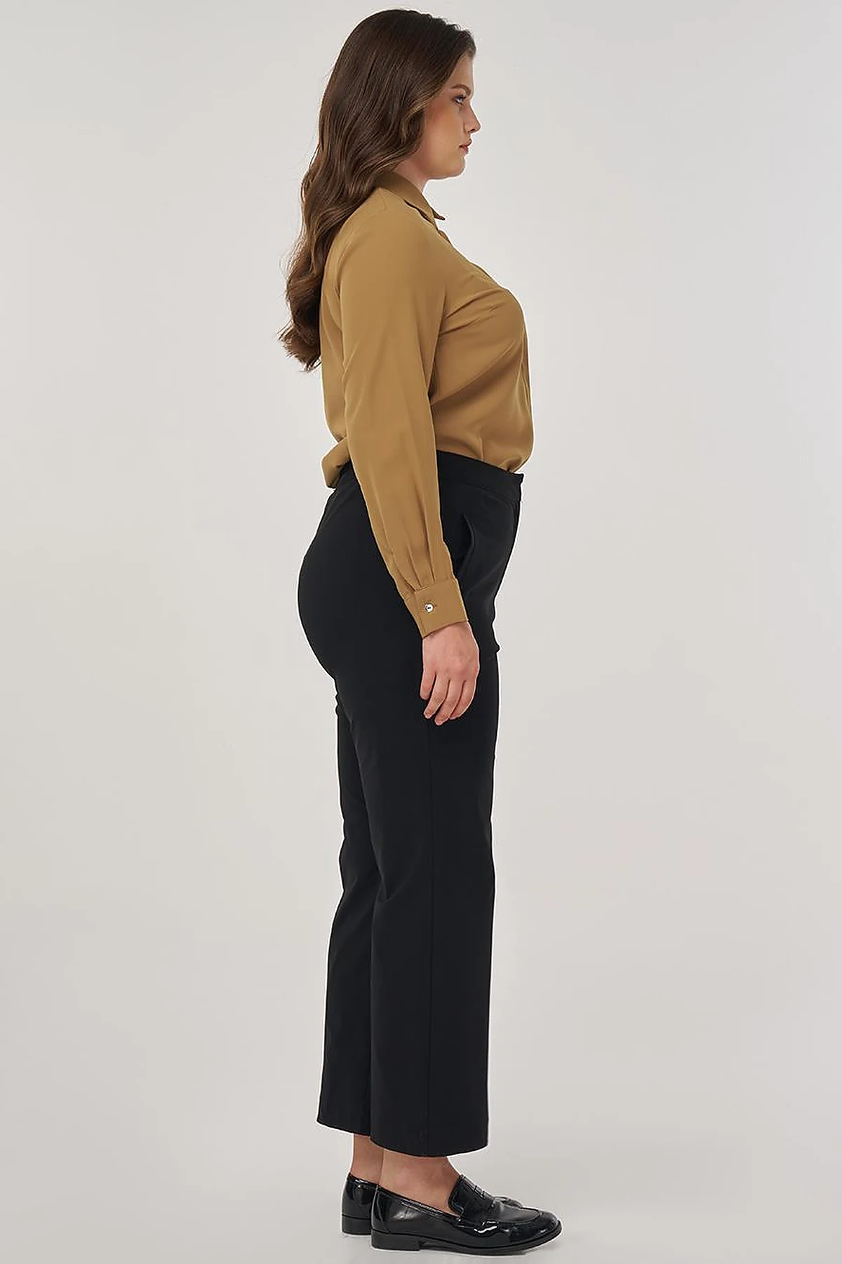 High-Waist Fabric Pants Black 