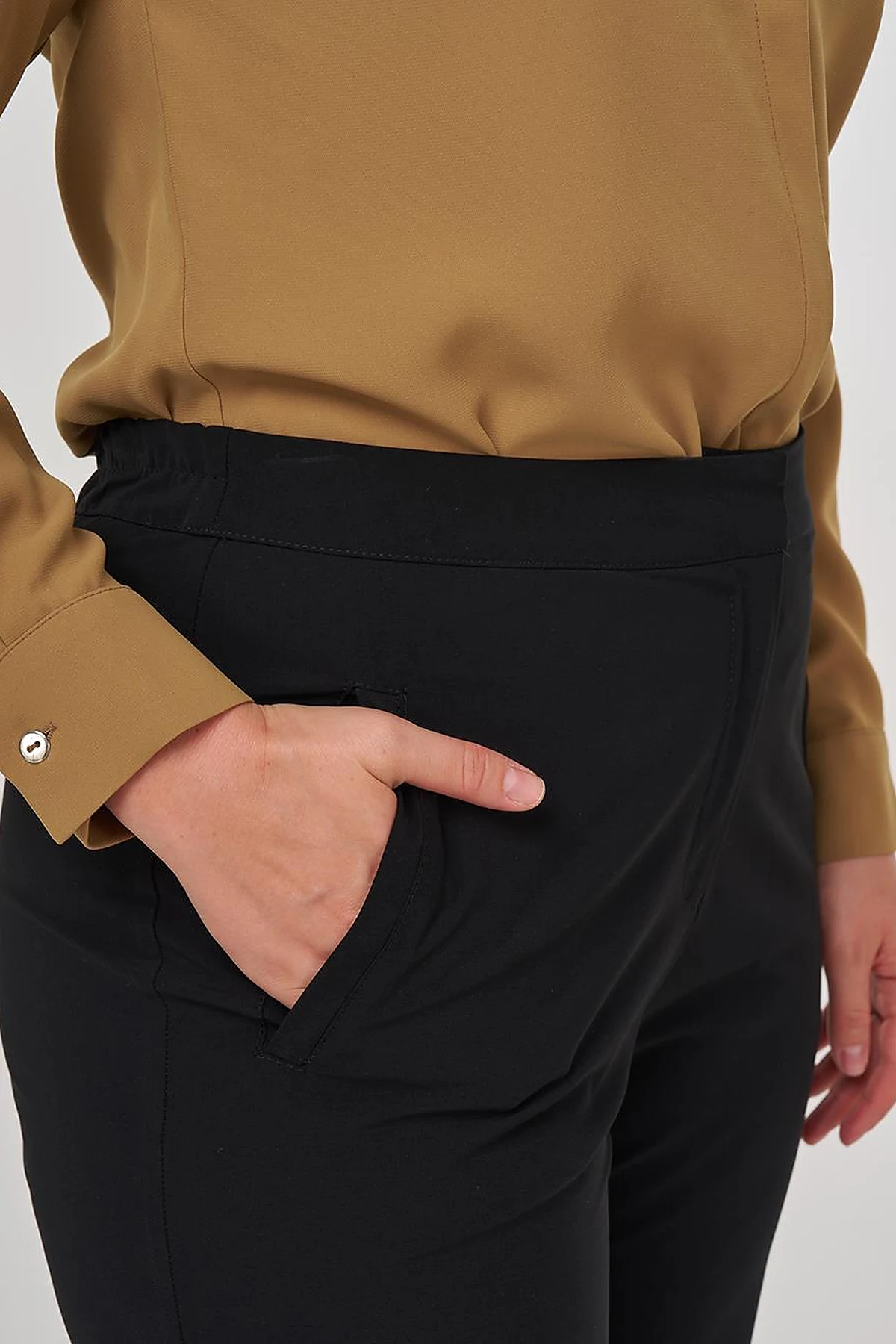 High-Waist Fabric Pants Black 