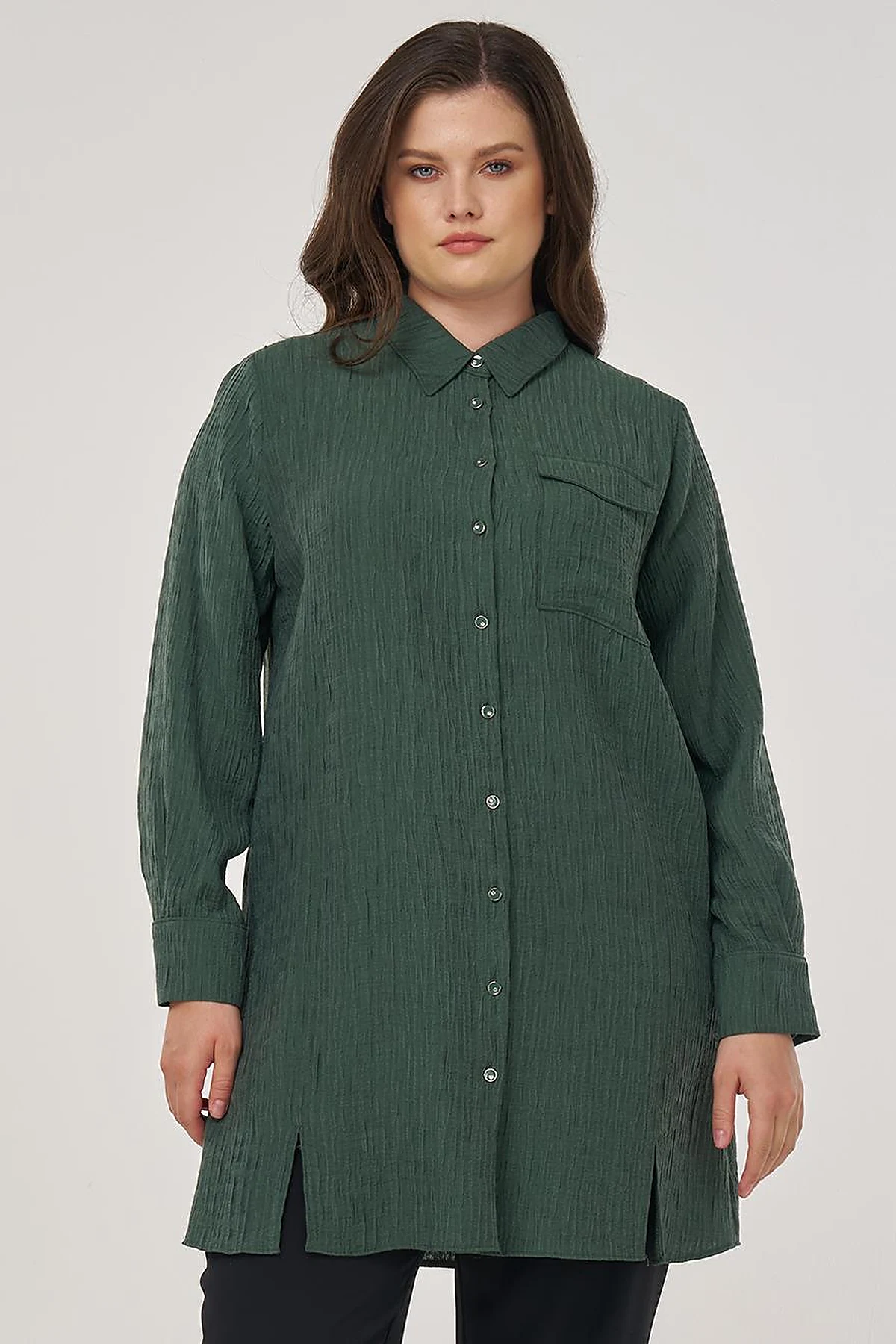 Single Pocket Lyocell Viscose Tunic in Bronze Green