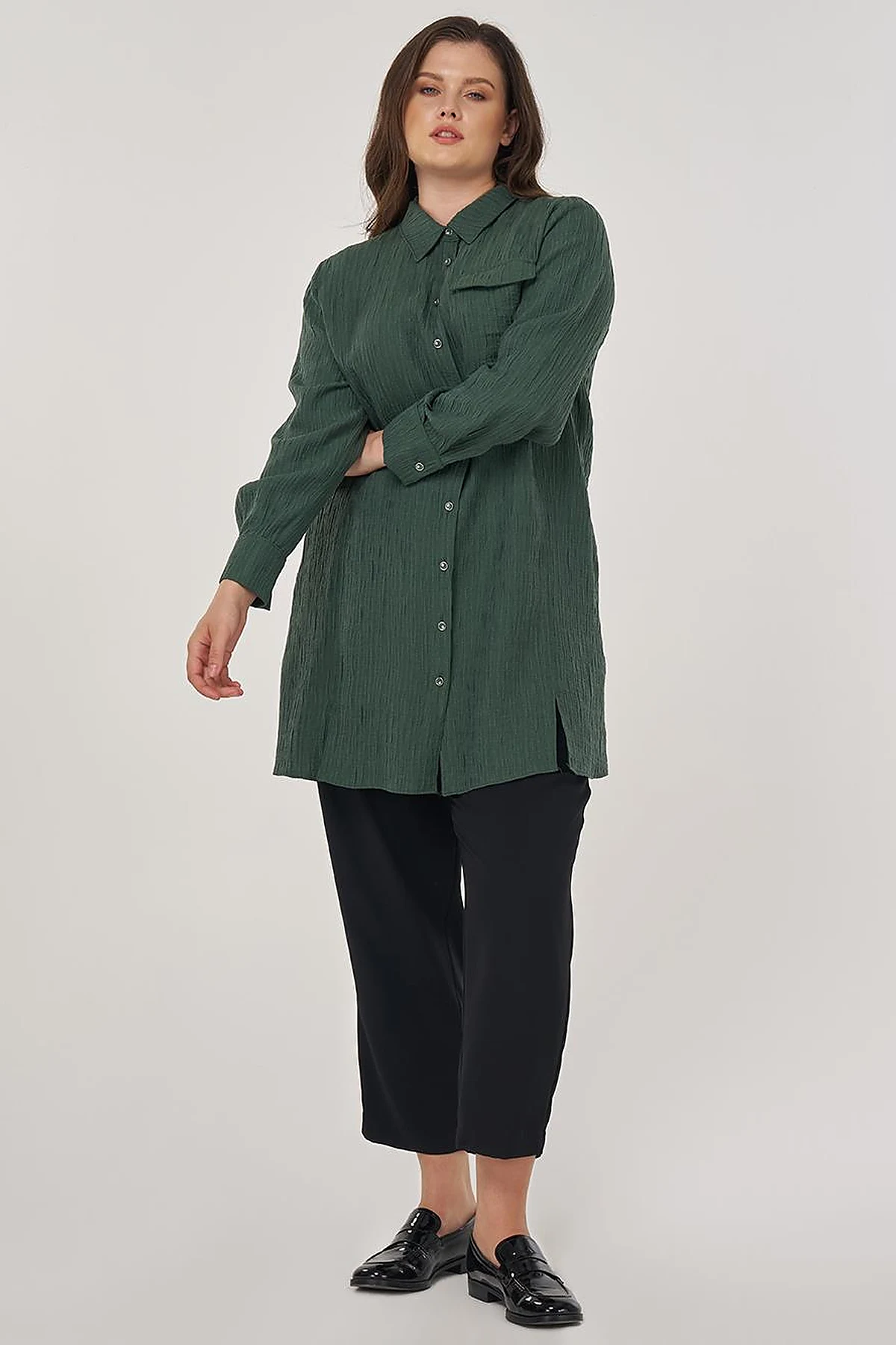Single Pocket Lyocell Viscose Tunic in Bronze Green
