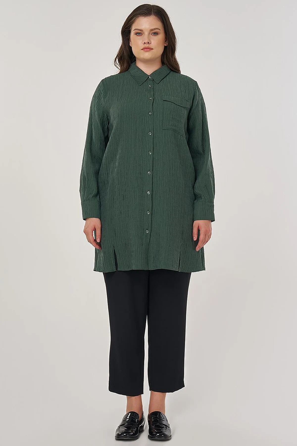 Single Pocket Lyocell Viscose Tunic in Bronze Green