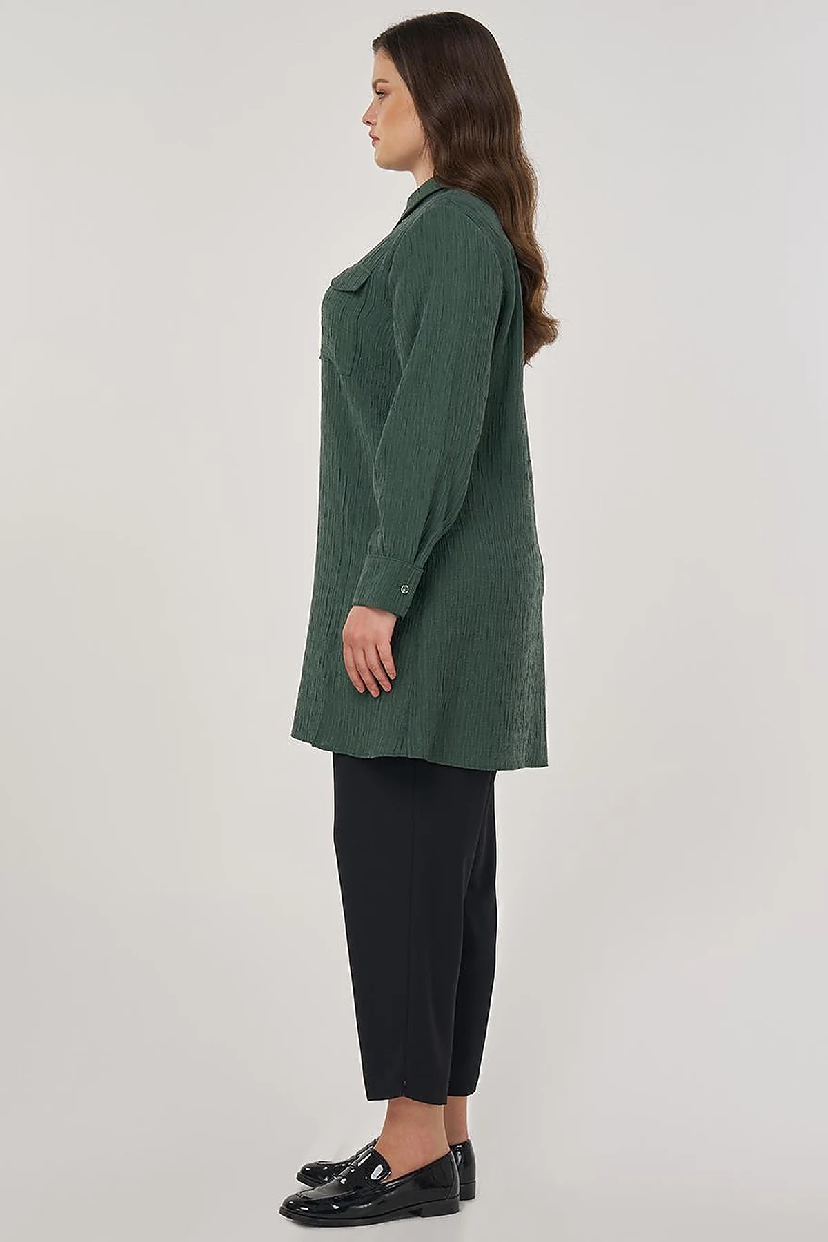 Single Pocket Lyocell Viscose Tunic in Bronze Green