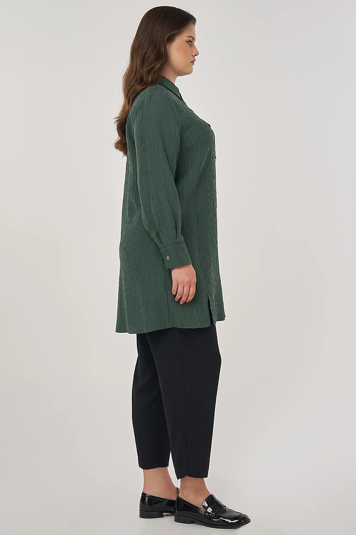 Single Pocket Lyocell Viscose Tunic in Bronze Green