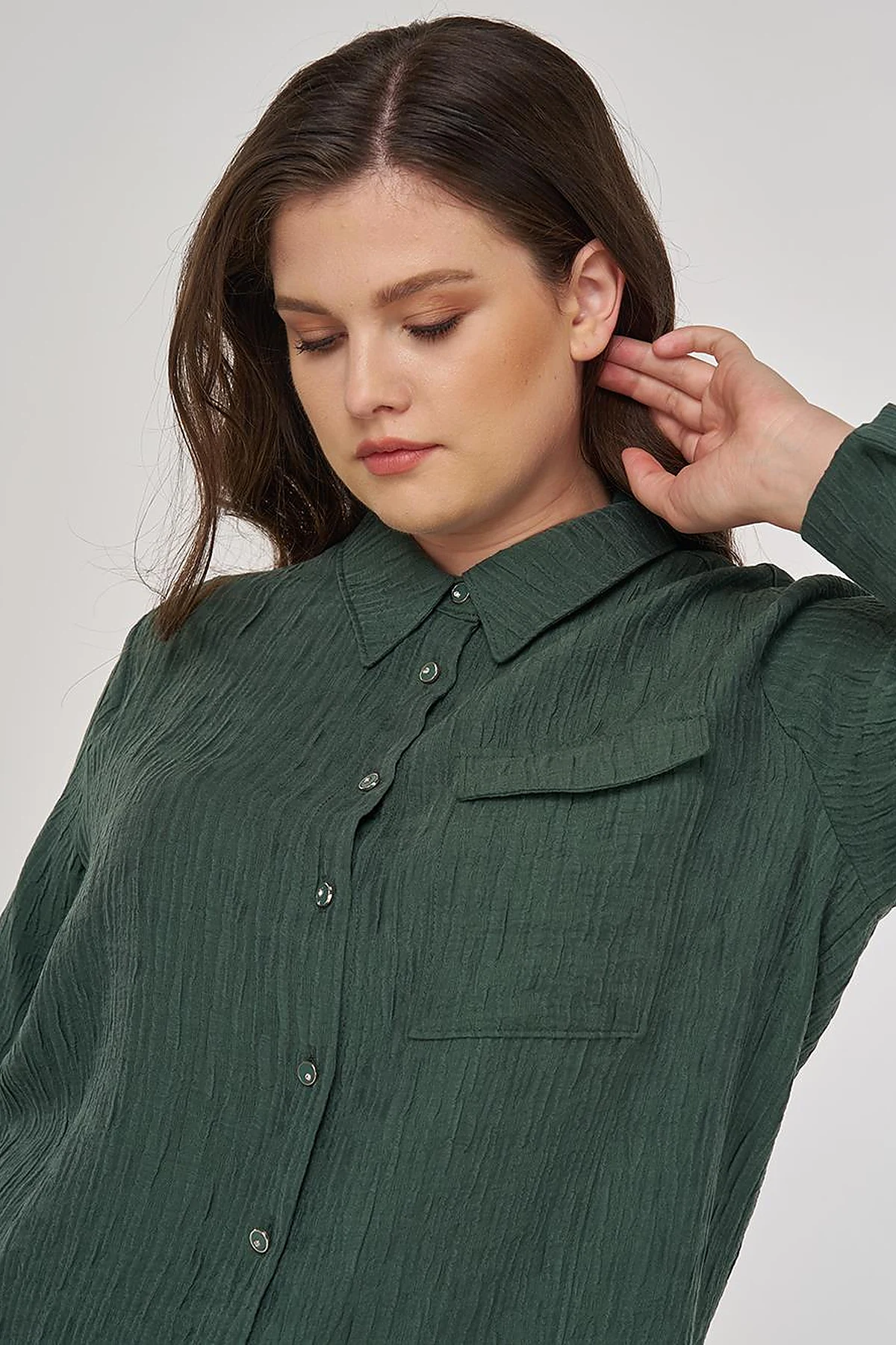 Single Pocket Lyocell Viscose Tunic in Bronze Green