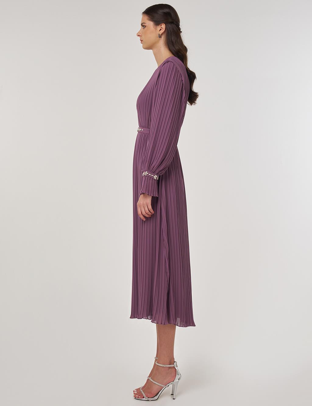 Stone-Embellished Elegant Dress in Lavender