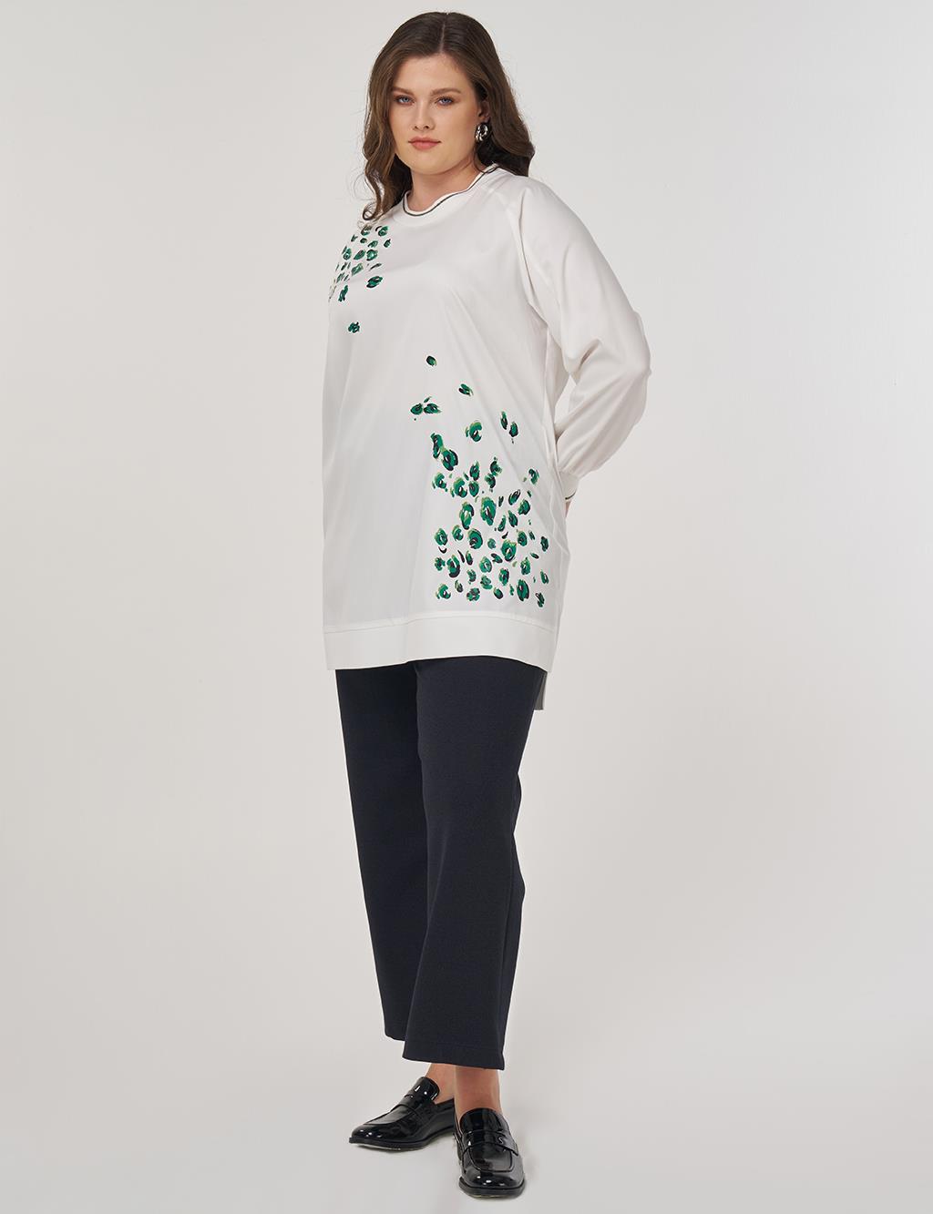 Viscose Tunic with Printed Details in Ecru