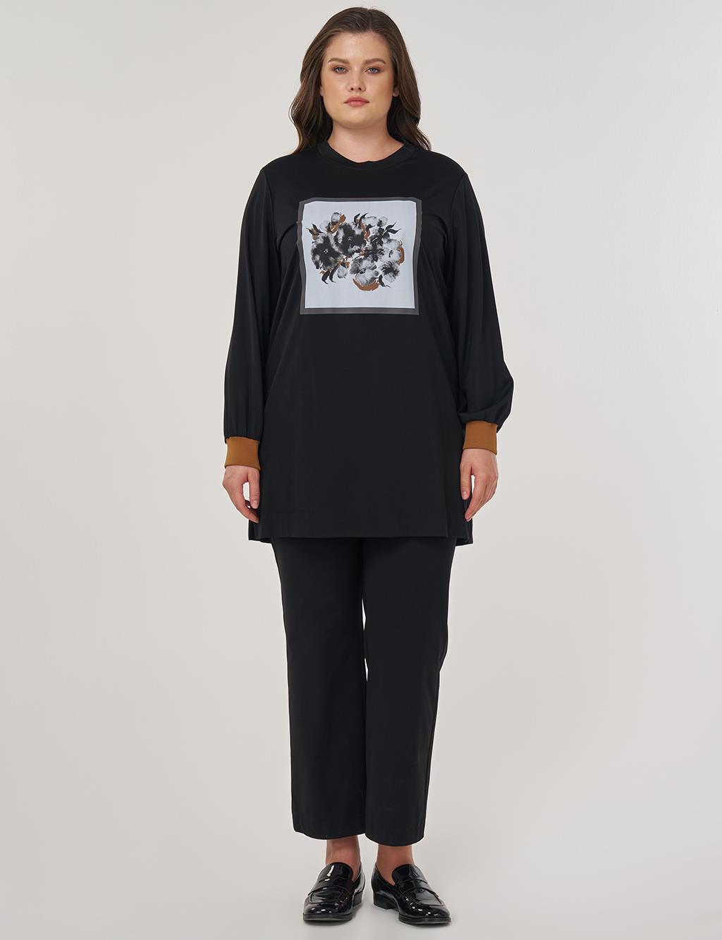 Rayon Sweatshirt with Visual Print in Black
