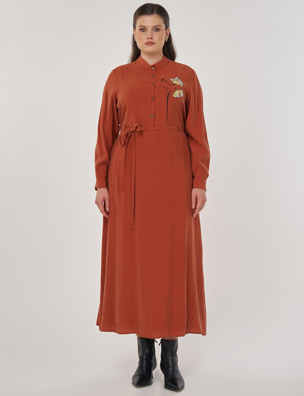 Floral Printed Rayon Dress in Brick Red