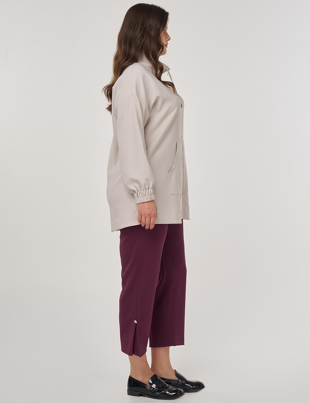 Wide Collar Zippered Tunic in Light Gray
