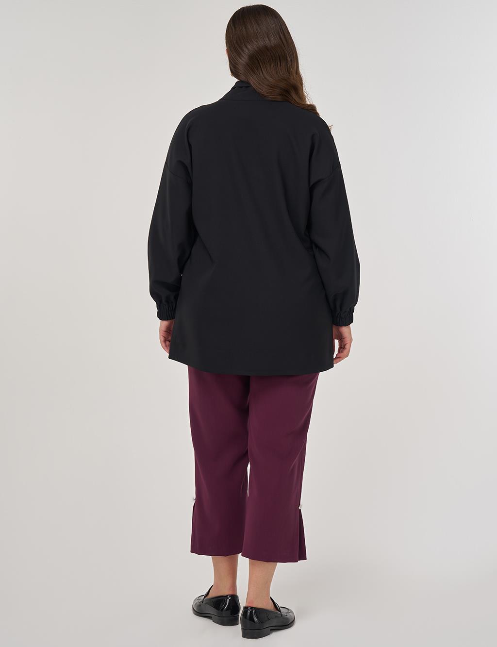 Wide Collar Zippered Tunic in Black
