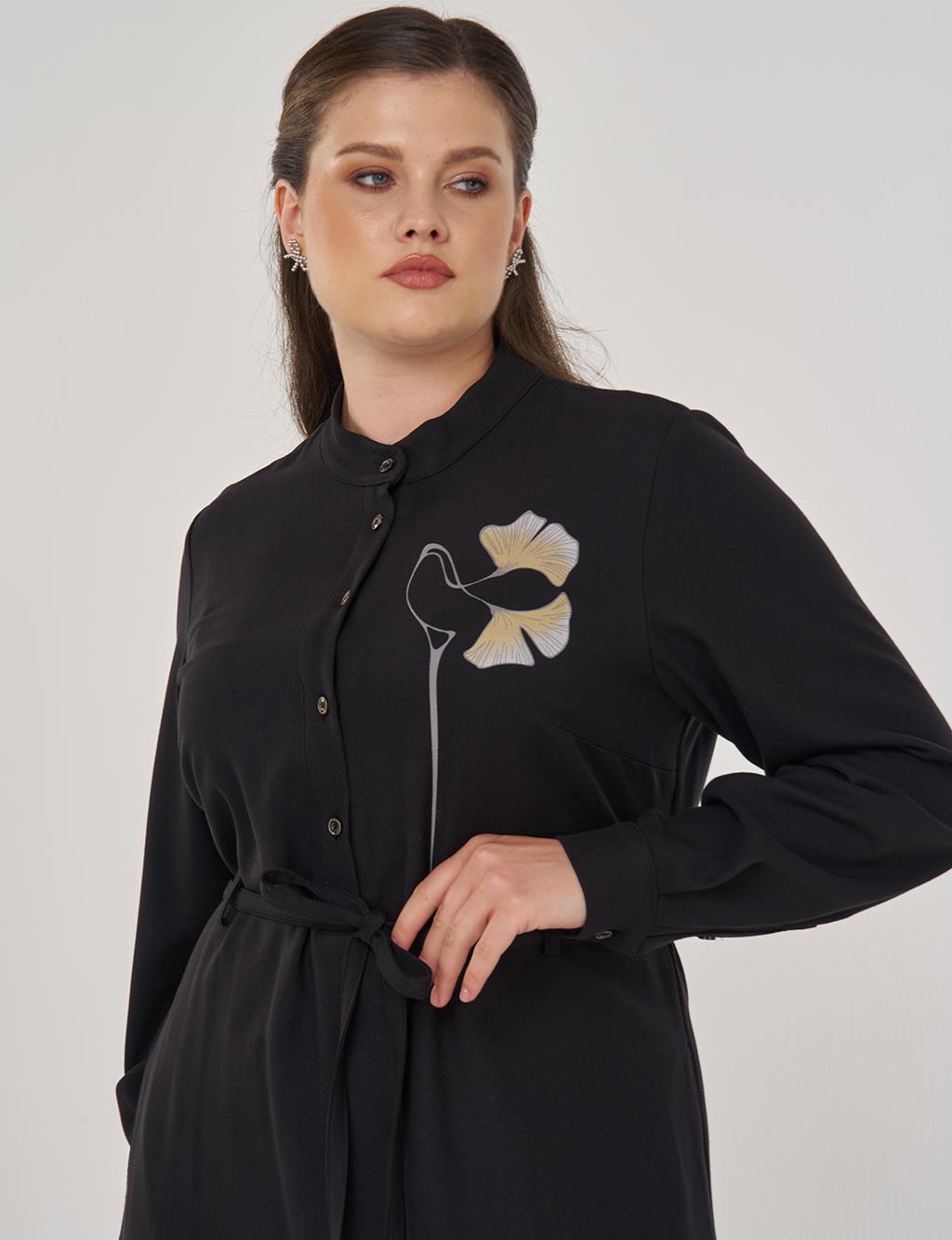 Floral Print Viscose Dress in Black