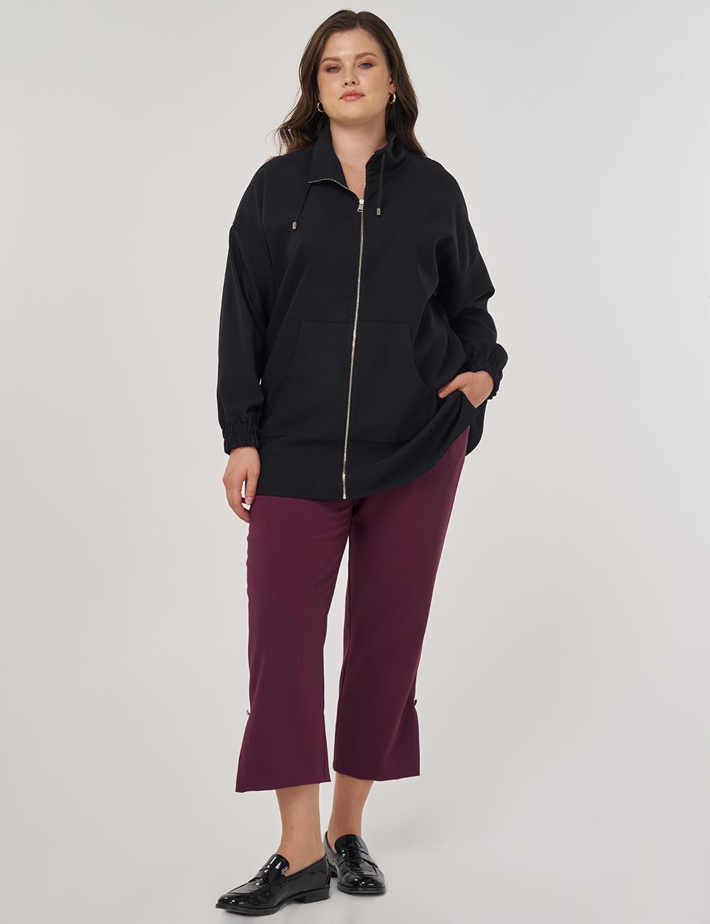 Wide Collar Zippered Tunic in Black