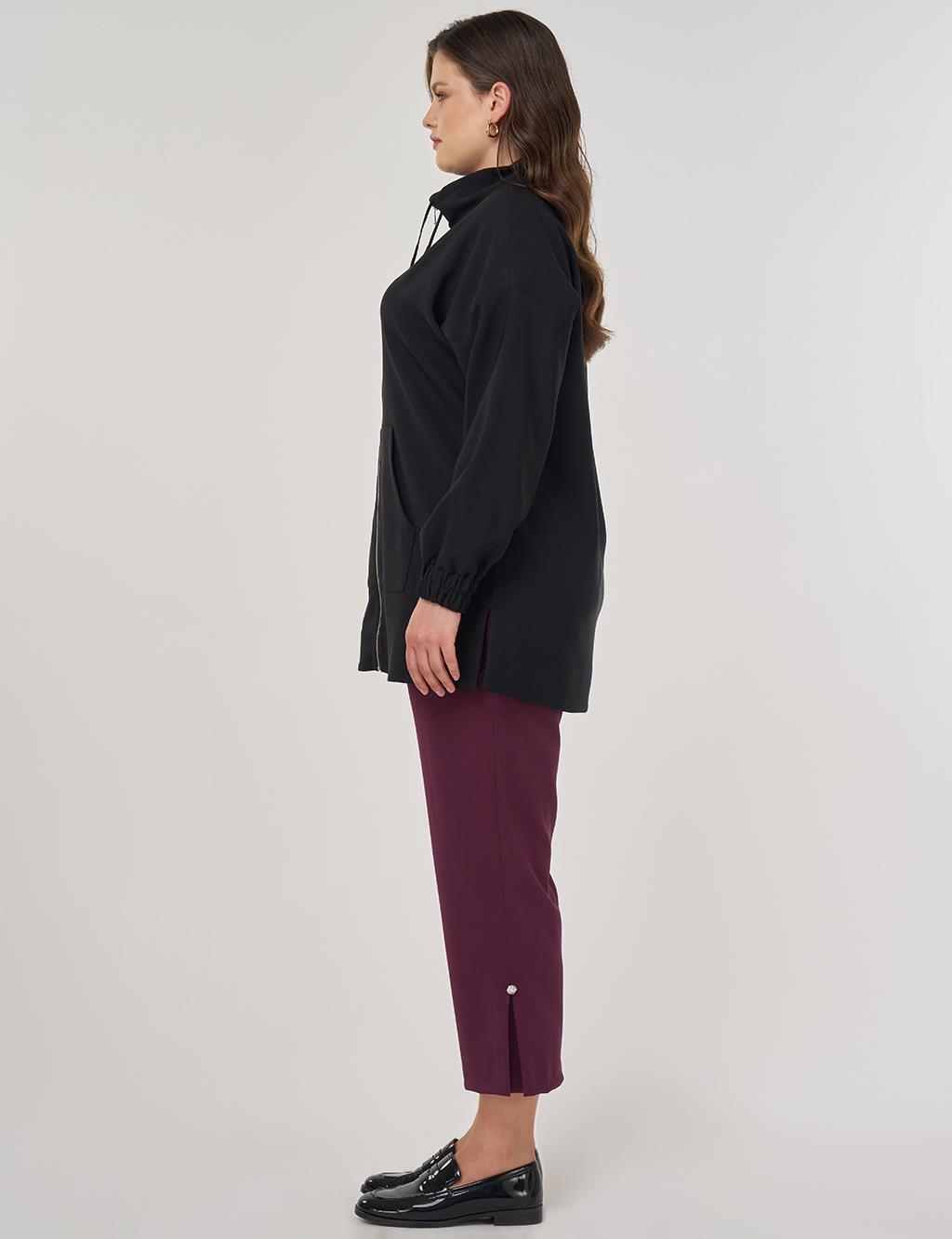 Wide Collar Zippered Tunic in Black