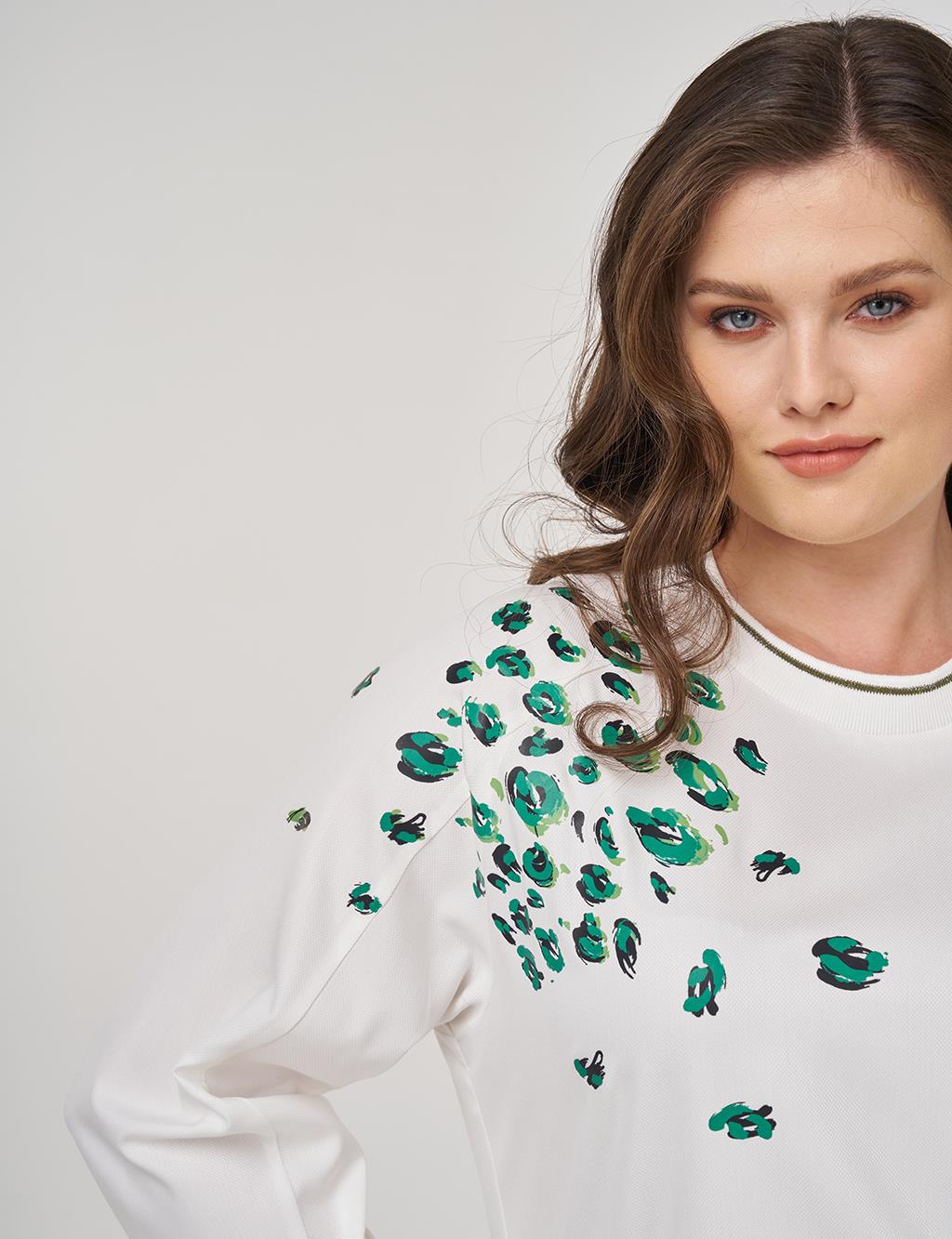 Viscose Tunic with Printed Details in Ecru