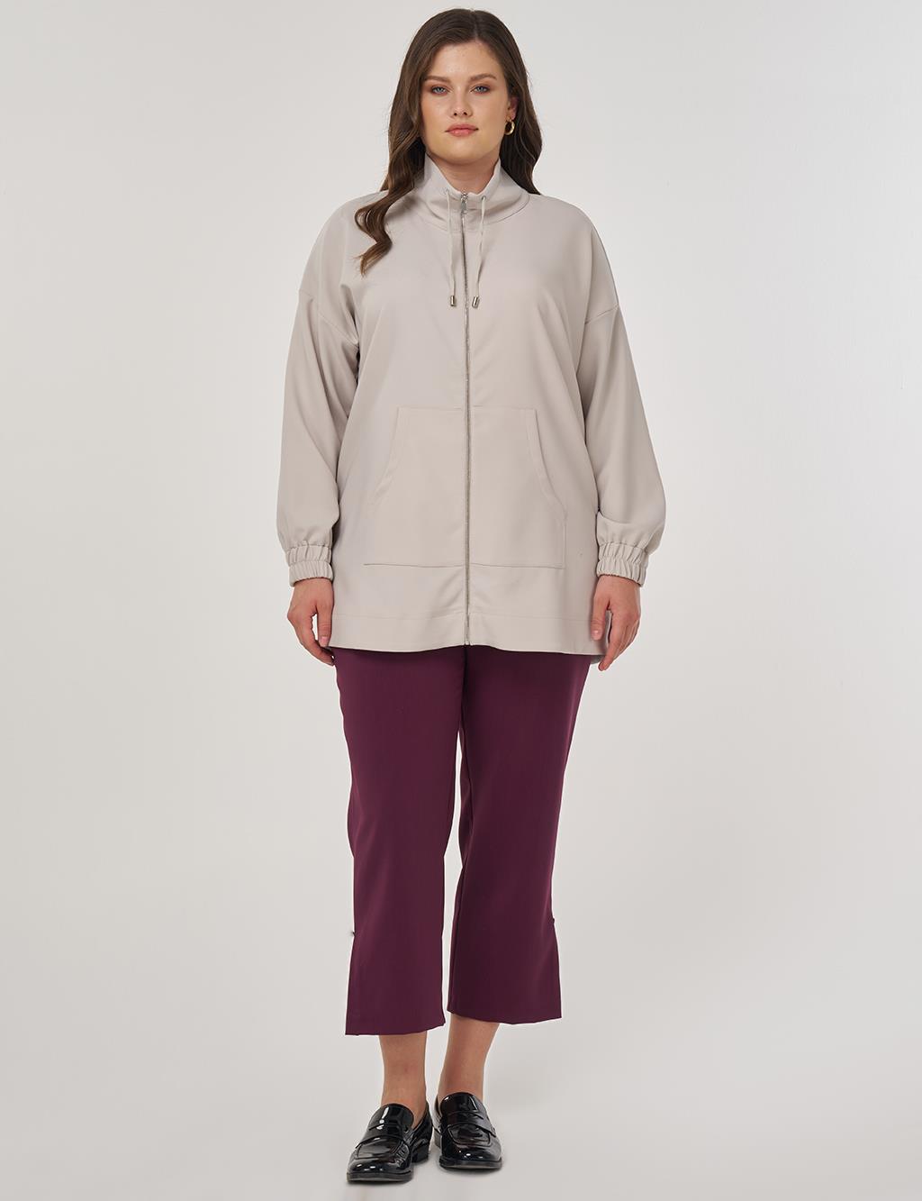 Wide Collar Zippered Tunic in Light Gray