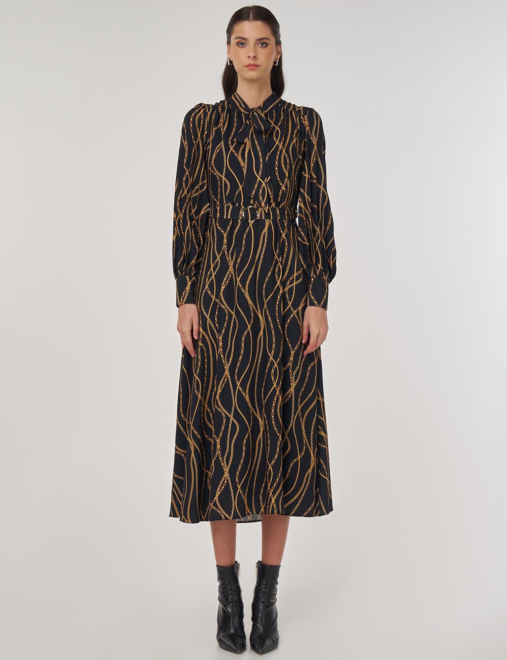 Chain Pattern Chic Dress in Black