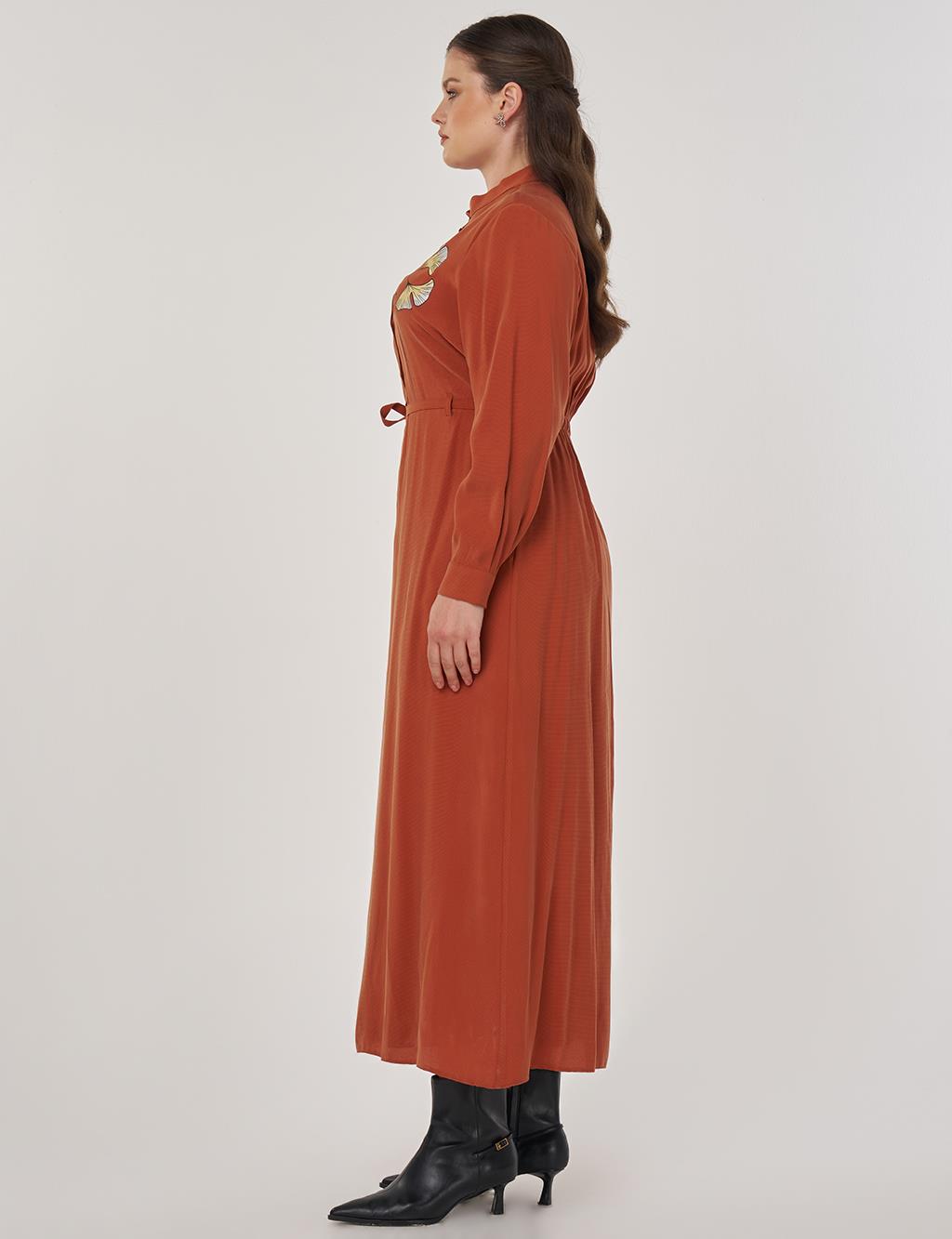Floral Printed Rayon Dress in Brick Red