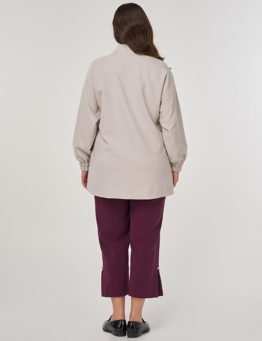 Wide Collar Zippered Tunic in Light Gray