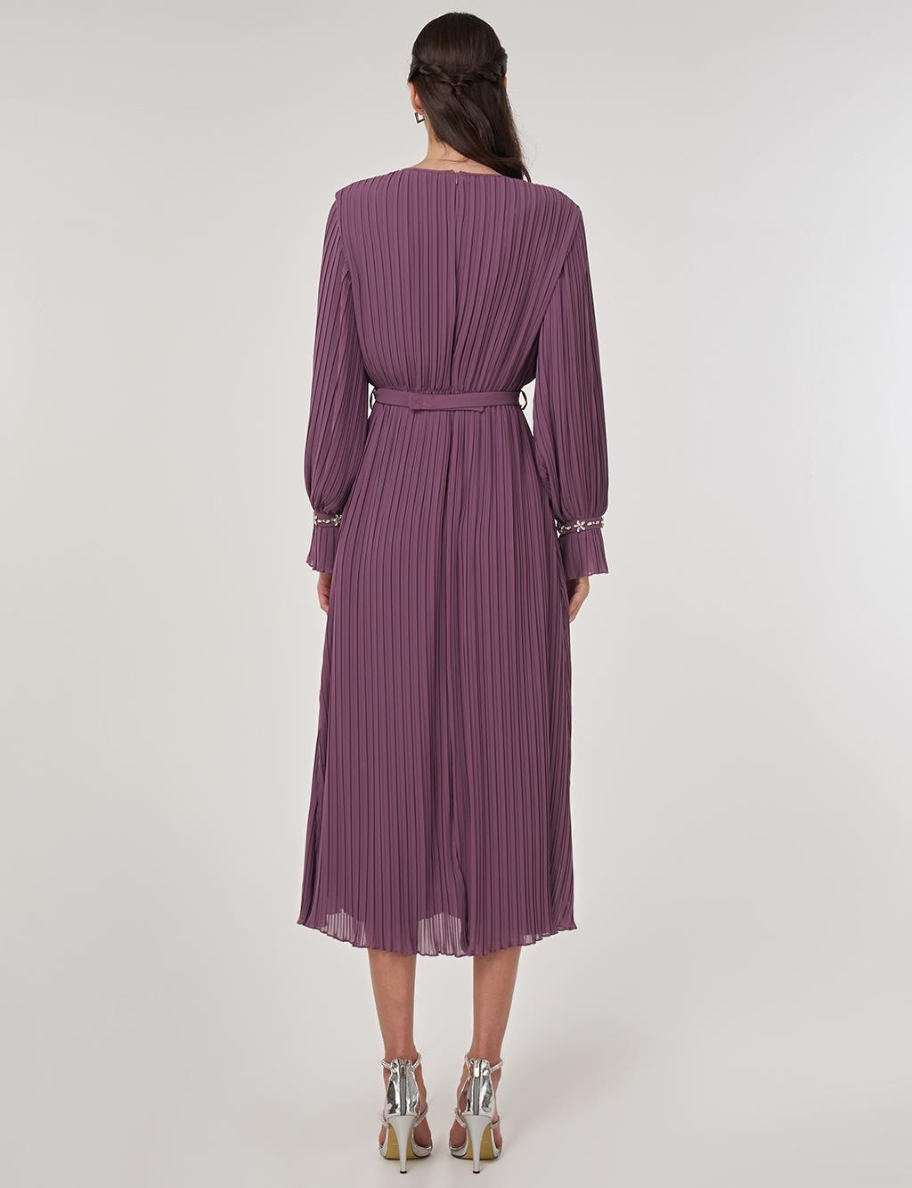Stone-Embellished Elegant Dress in Lavender
