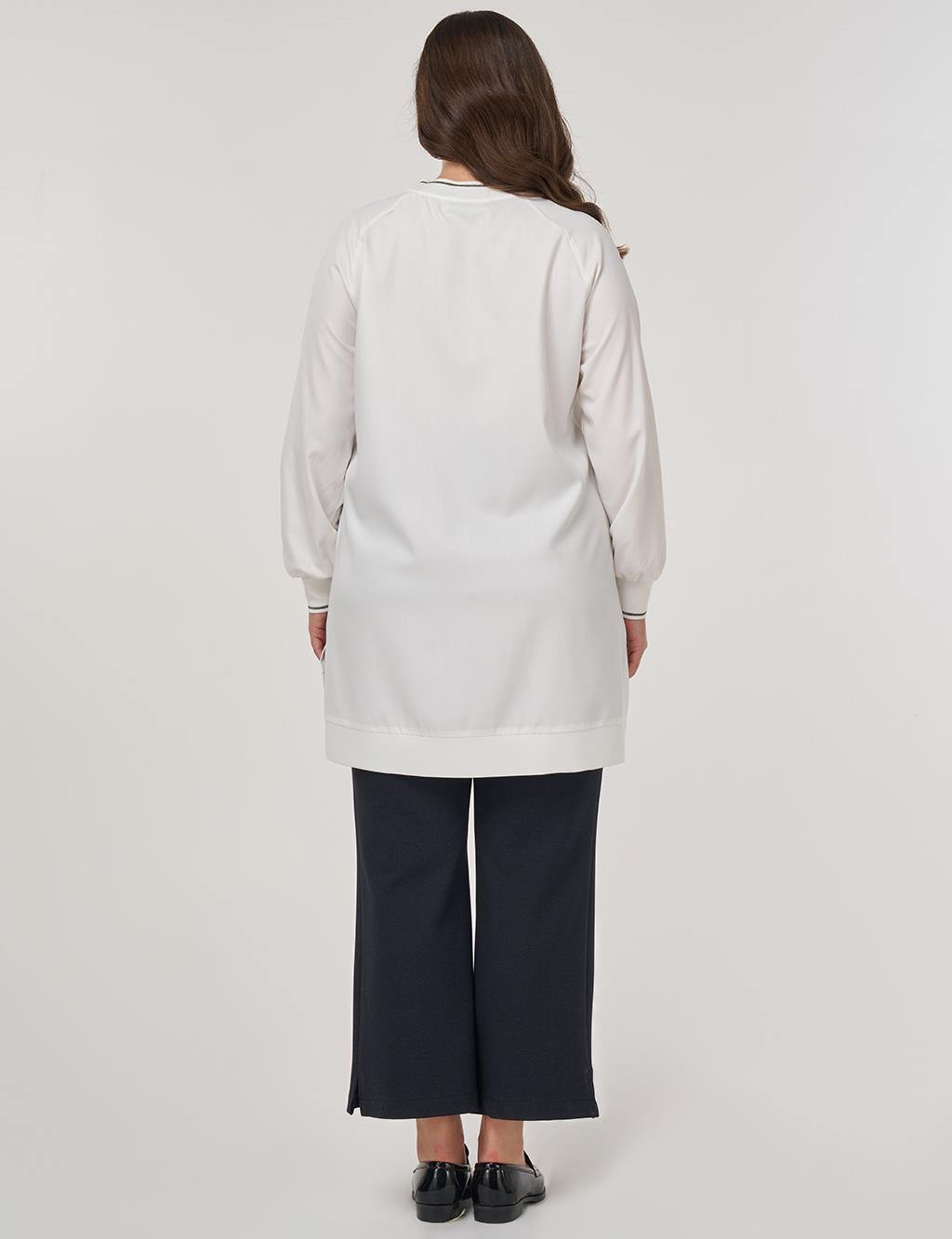 Viscose Tunic with Printed Details in Ecru