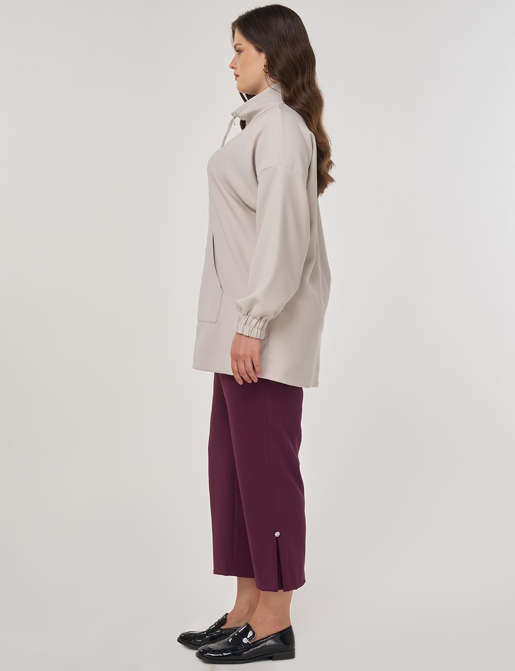 Wide Collar Zippered Tunic in Light Gray