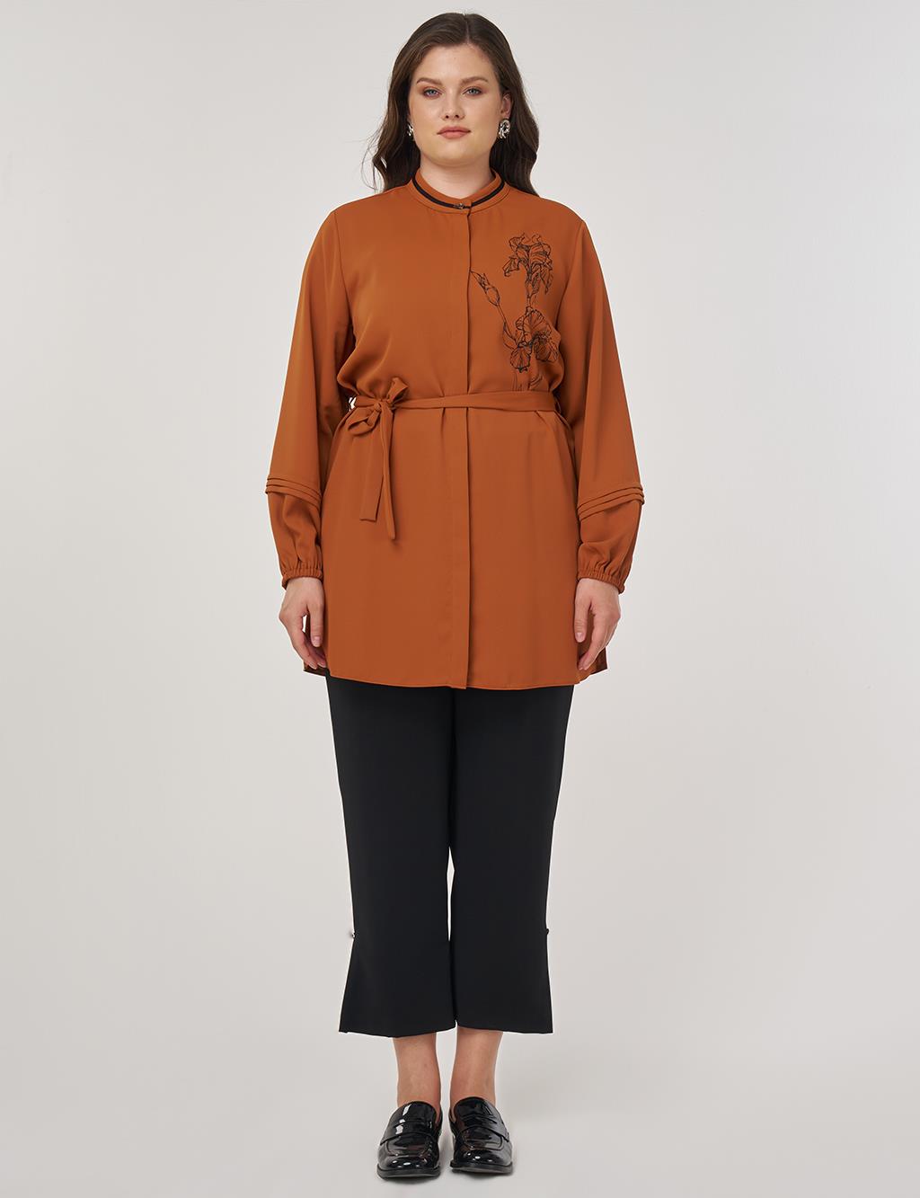 Ribbed Tunic in Brick Red