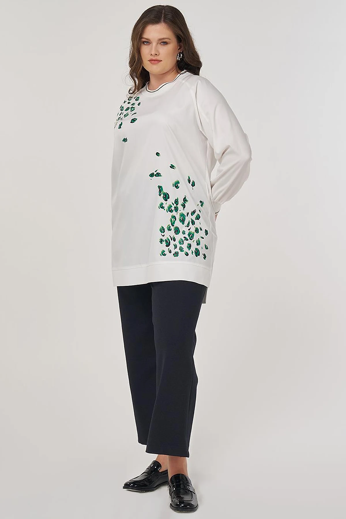 Viscose Tunic with Printed Details in Ecru