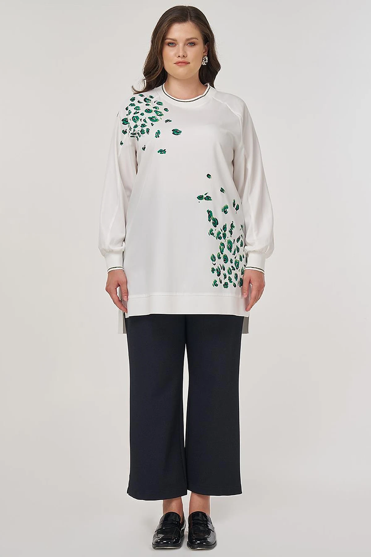 Viscose Tunic with Printed Details in Ecru