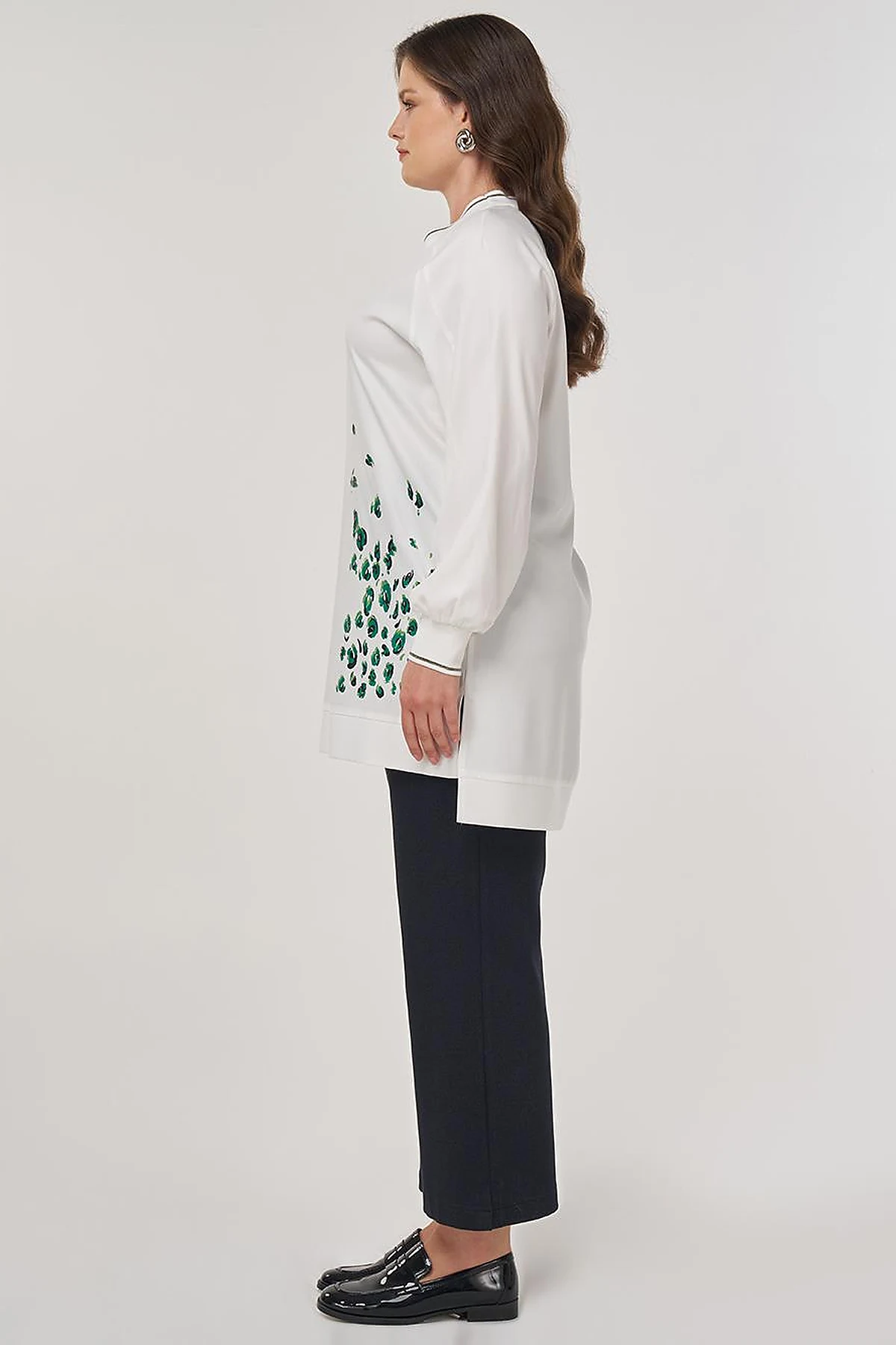 Viscose Tunic with Printed Details in Ecru