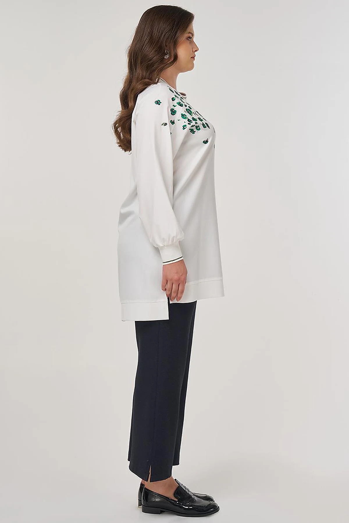 Viscose Tunic with Printed Details in Ecru