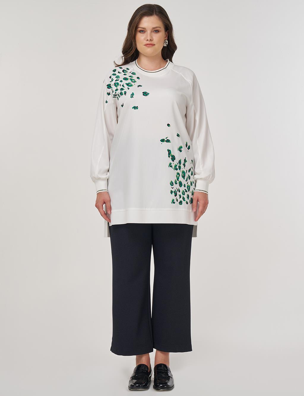 Viscose Tunic with Printed Details in Ecru