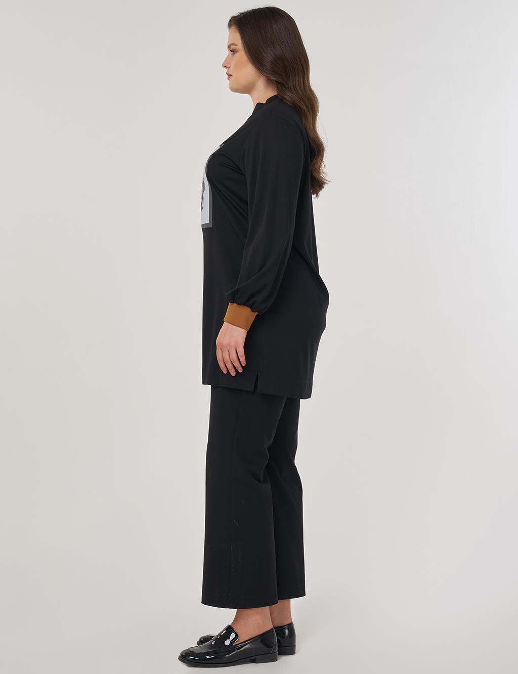 Rayon Sweatshirt with Visual Print in Black